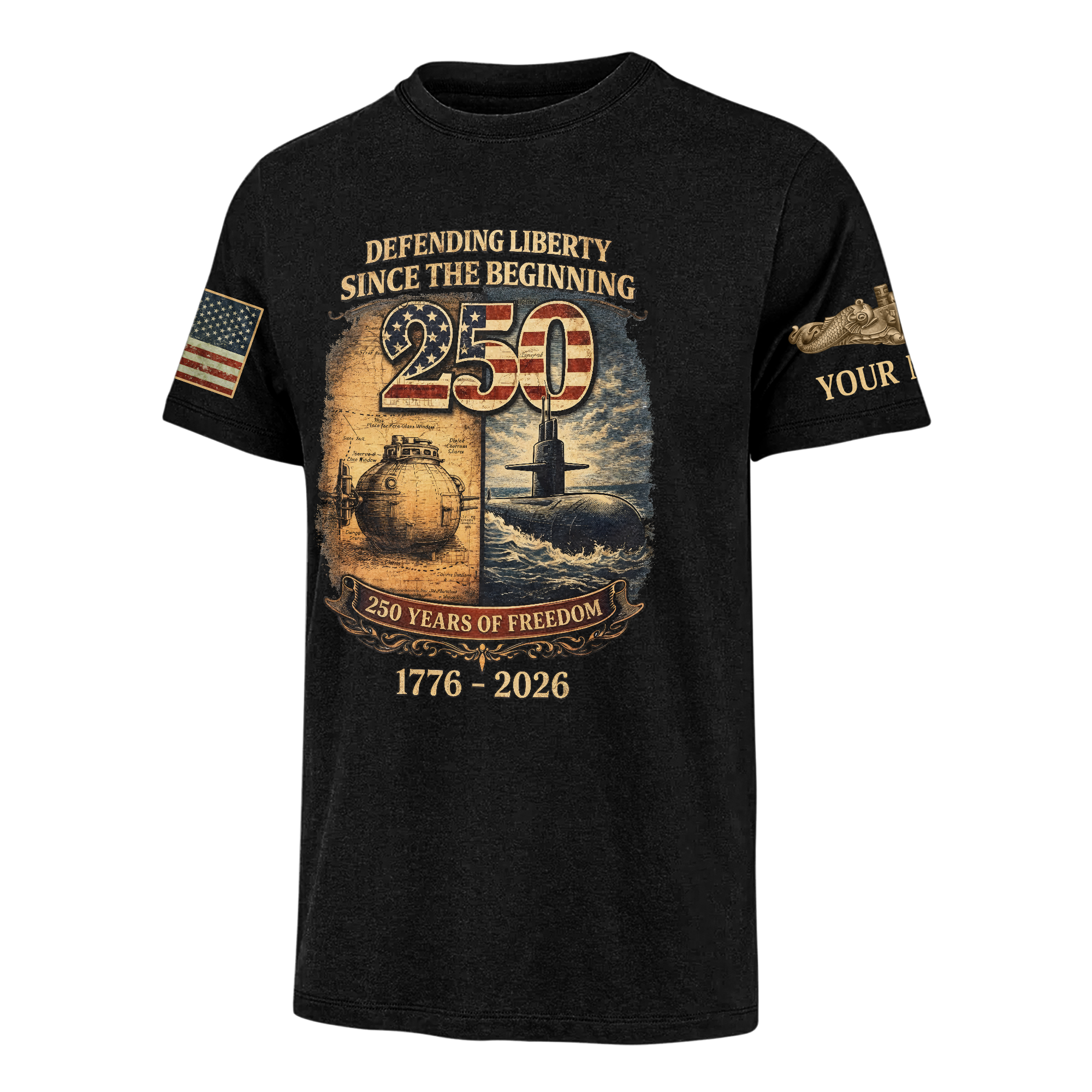 Personalizable Navy Submarine Defending Liberty America 250 Years Classic T-shirt