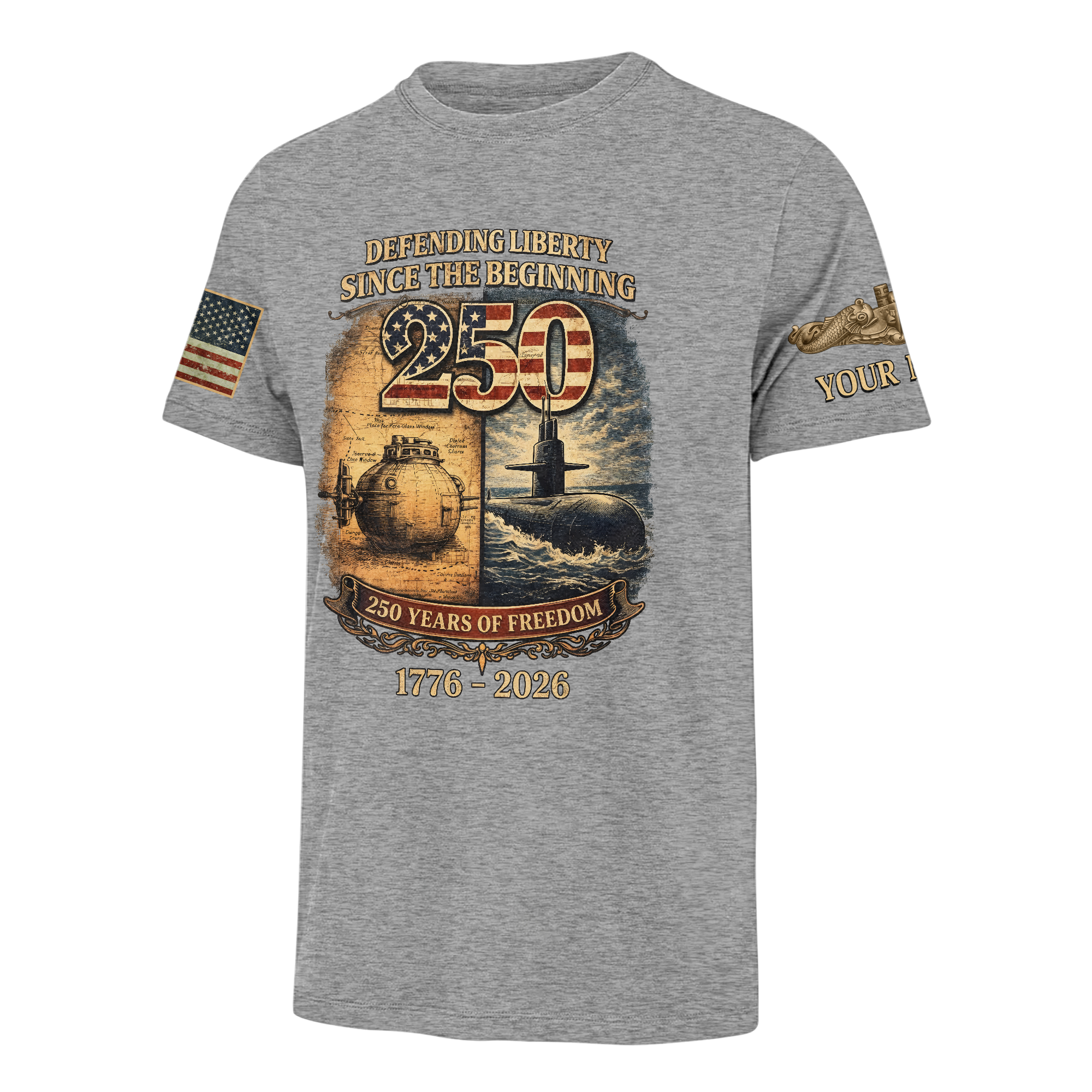 Personalizable Navy Submarine Defending Liberty America 250 Years Classic T-shirt