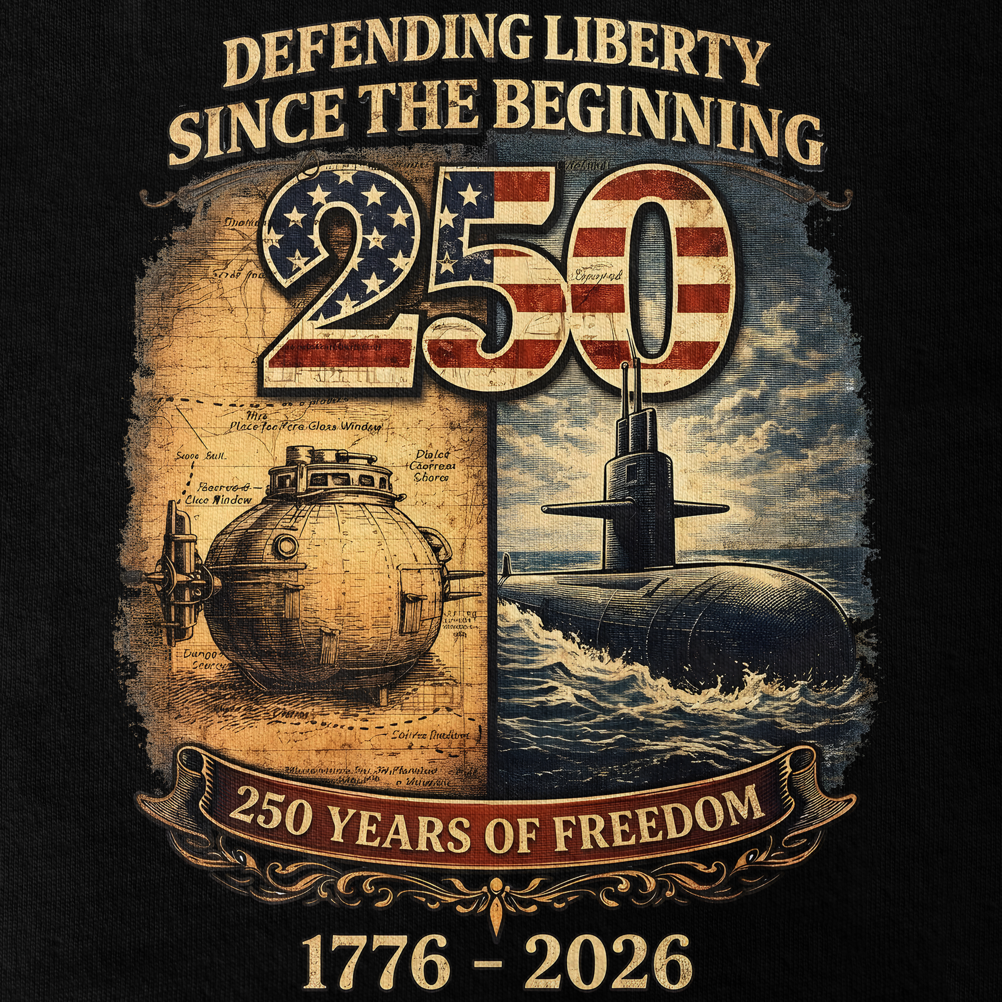 Personalizable Navy Submarine Defending Liberty America 250 Years Classic T-shirt