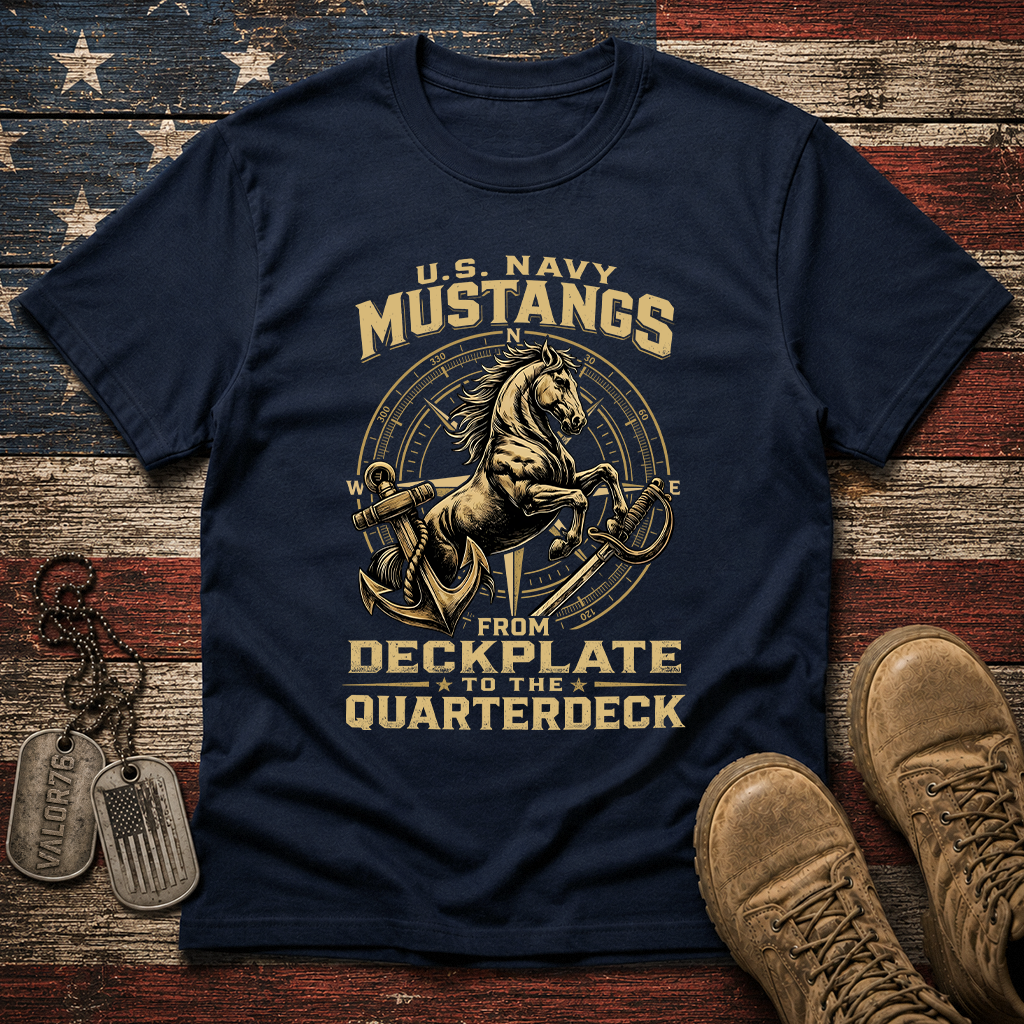 Navy Mustang Deckplate to Quarterdeck Classic Tee