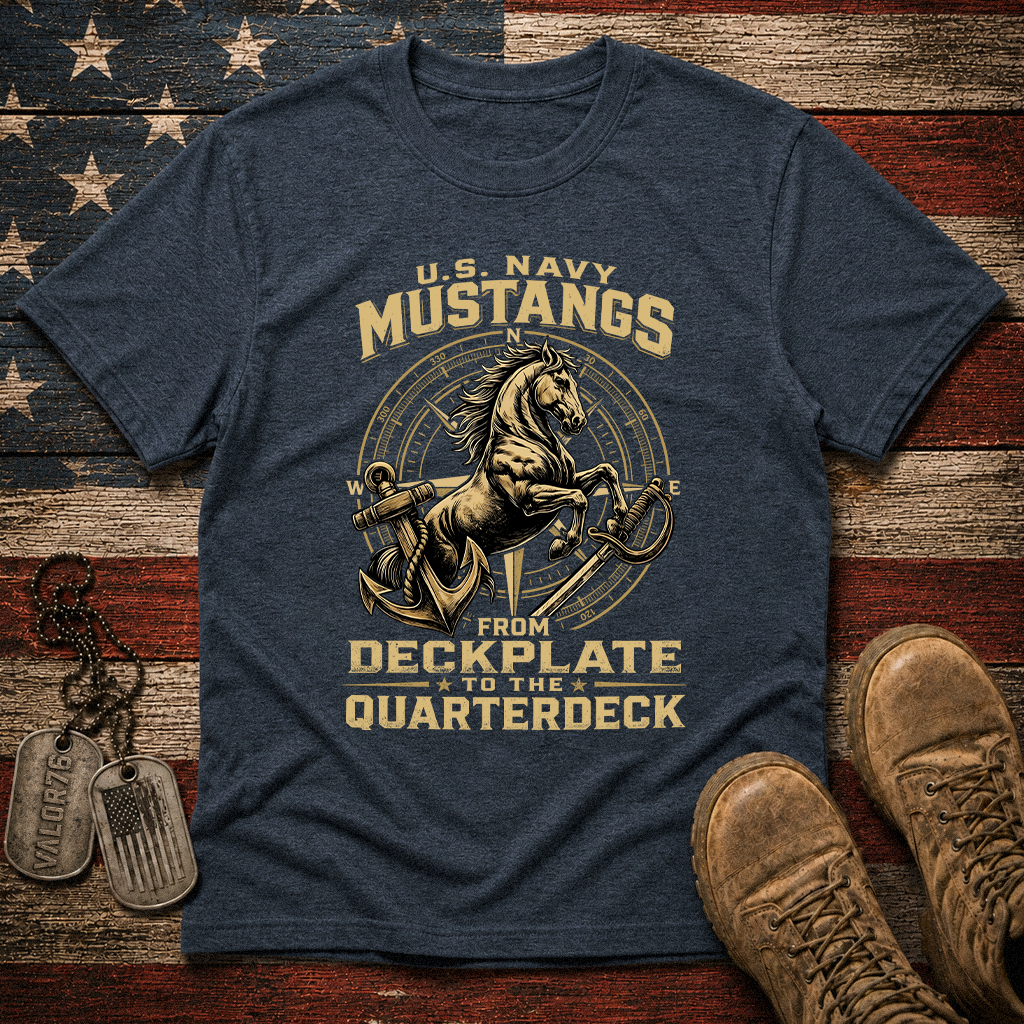 Navy Mustang Deckplate to Quarterdeck Classic Tee