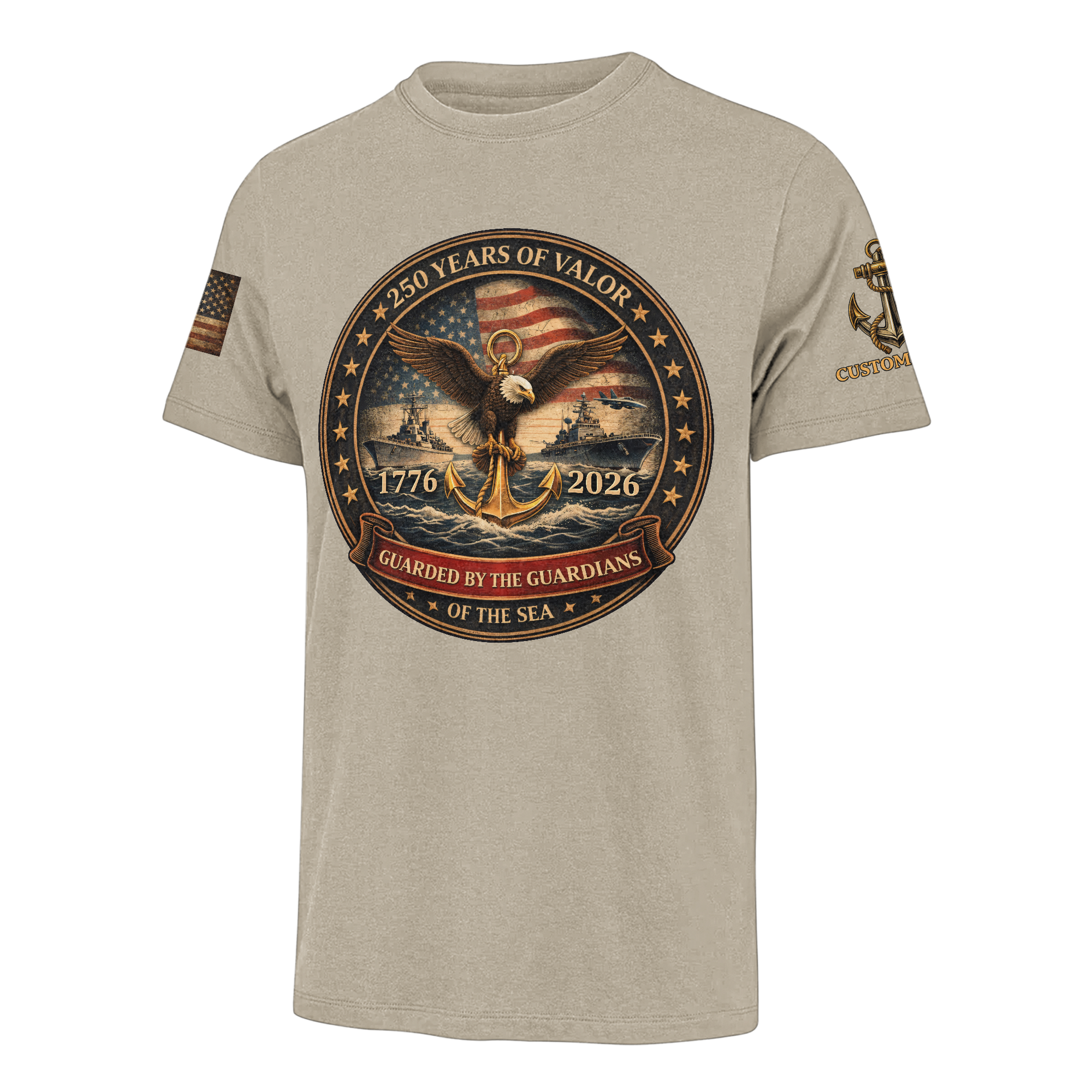 Personalizable America 250 Years Navy Guarded By The Guardians Of The Sea Classic T-shirt