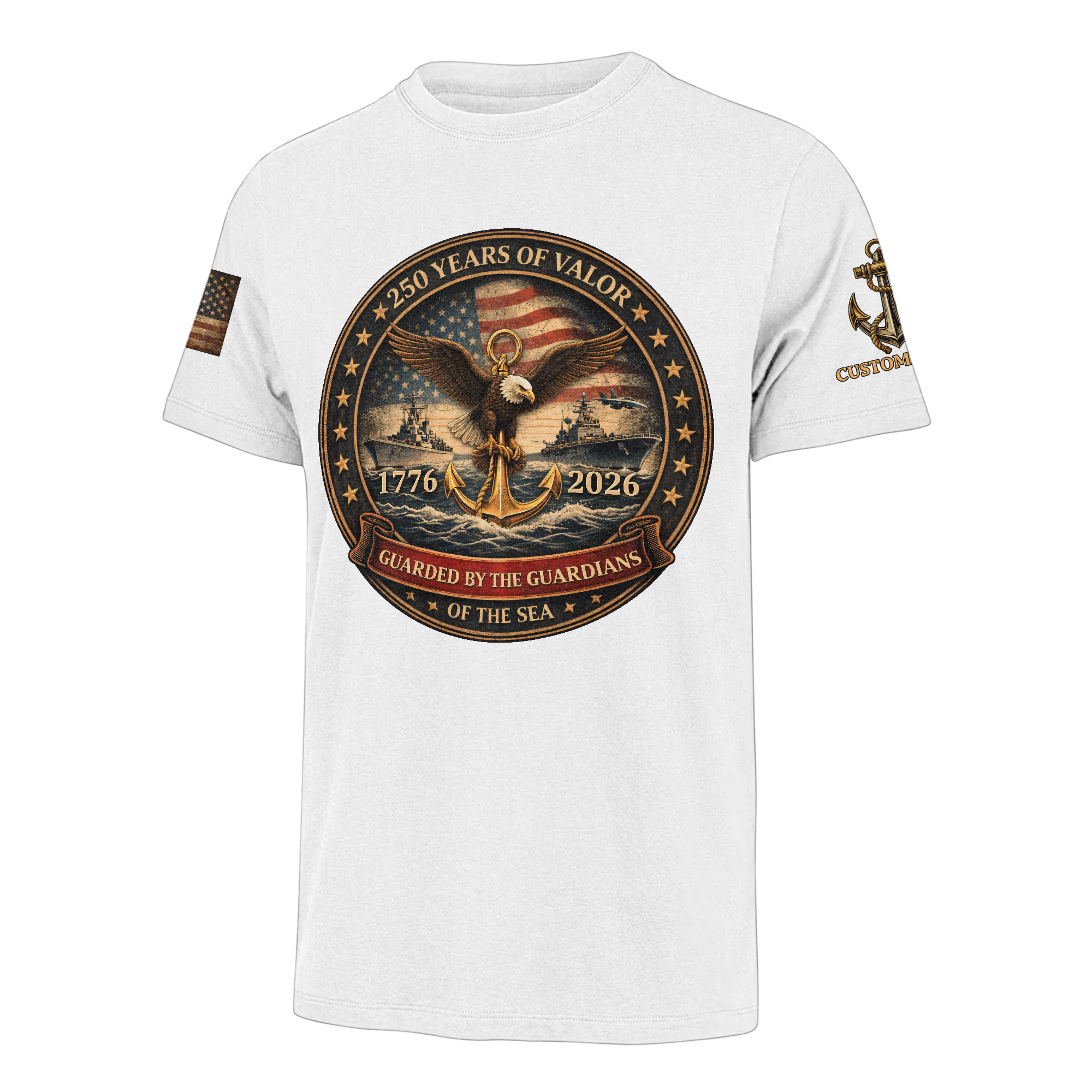 Personalizable America 250 Years Navy Guarded By The Guardians Of The Sea Classic T-shirt