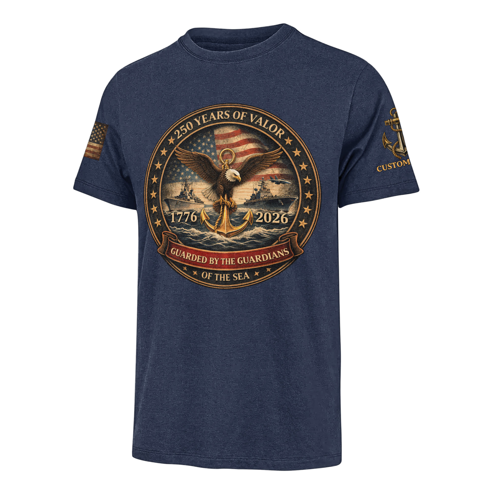 Personalizable America 250 Years Navy Guarded By The Guardians Of The Sea Classic T-shirt