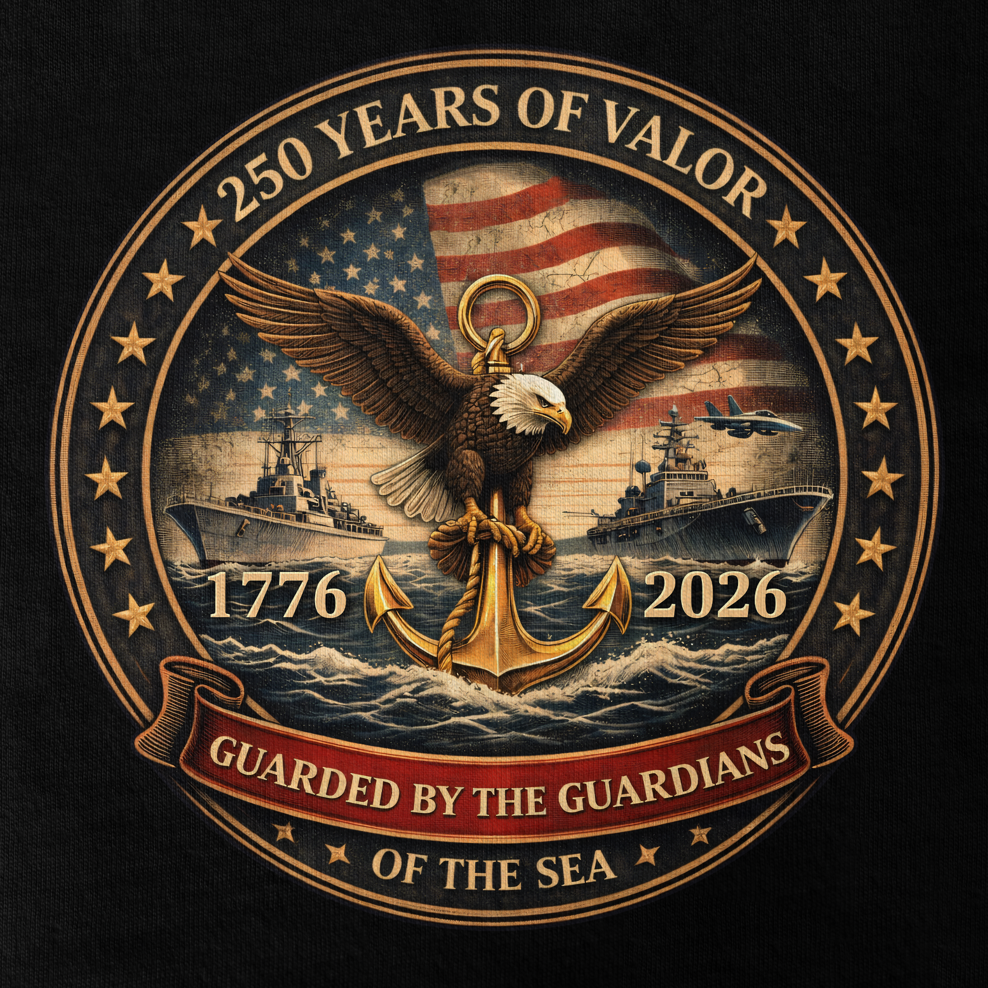 Personalizable America 250 Years Navy Guarded By The Guardians Of The Sea Classic T-shirt