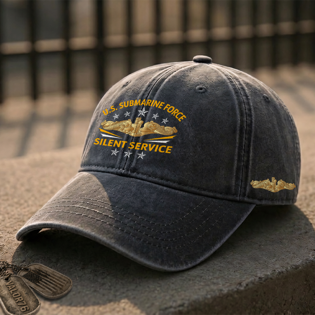 Gold Dolphins Navy Submarine Silent Service Washed Cap