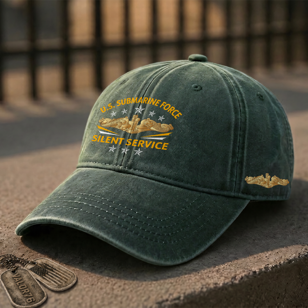 Gold Dolphins Navy Submarine Silent Service Washed Cap