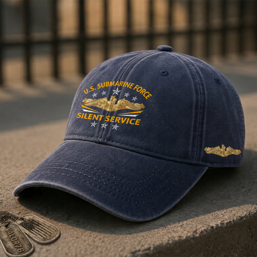 Gold Dolphins Navy Submarine Silent Service Washed Cap