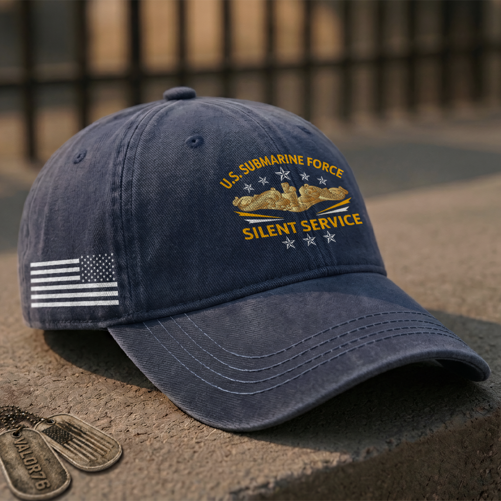 Gold Dolphins Navy Submarine Silent Service Washed Cap