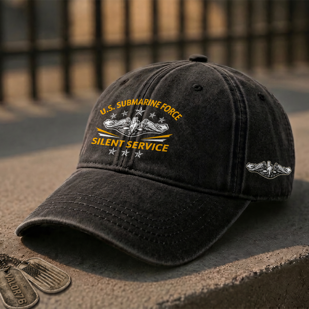 Silver Dolphins Navy Submarine Silent Service Washed Cap