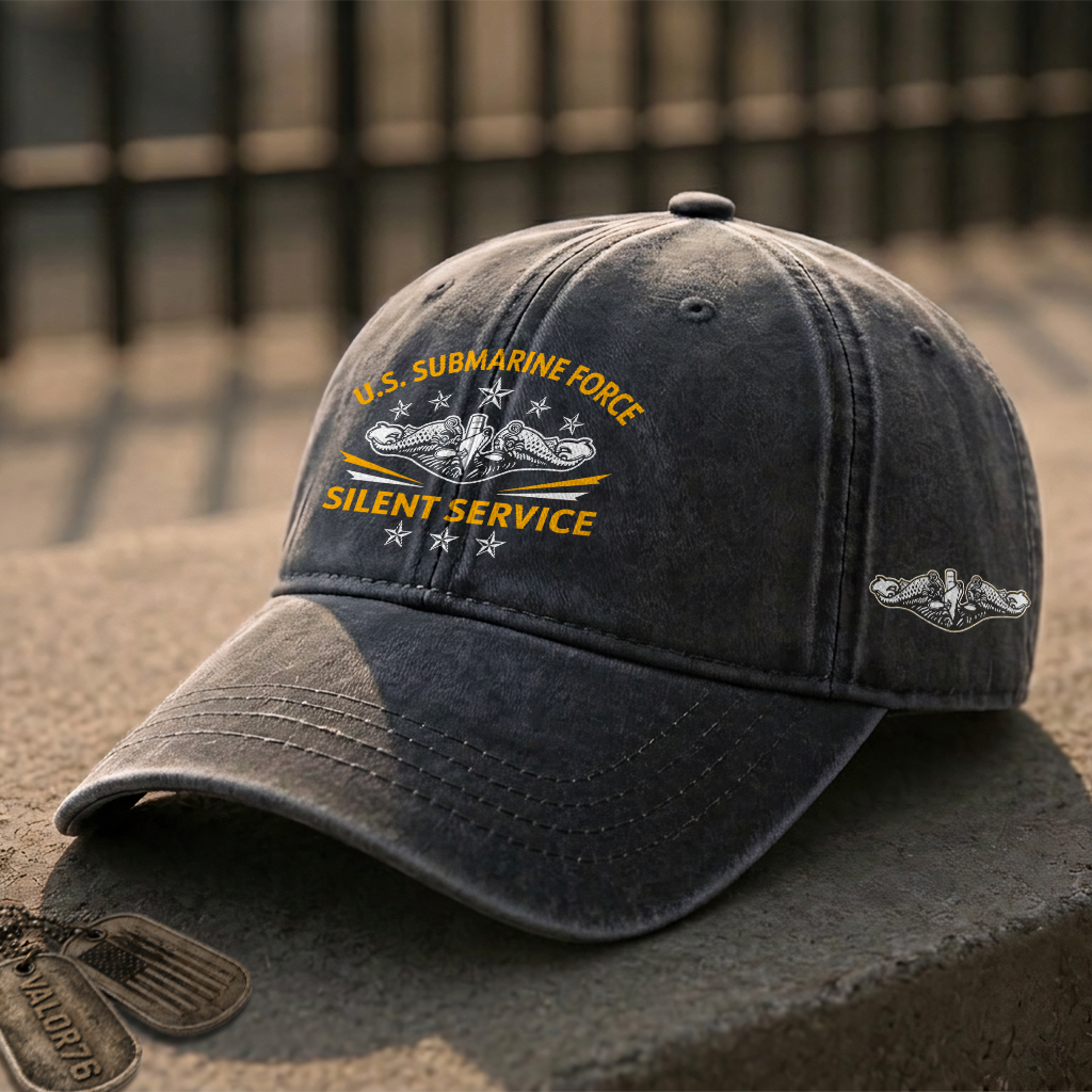Silver Dolphins Navy Submarine Silent Service Washed Cap