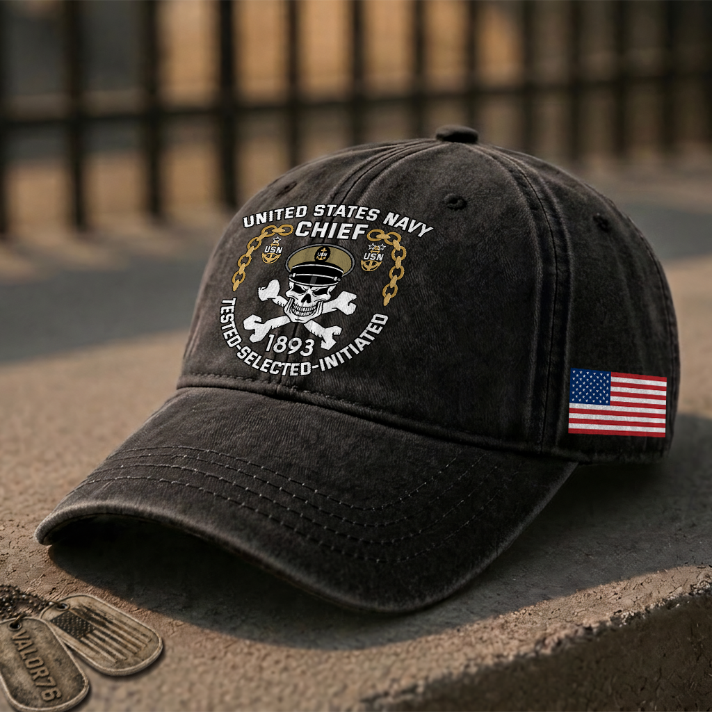 Personalizable Navy Chief Tested Selected Initiated Washed Cap
