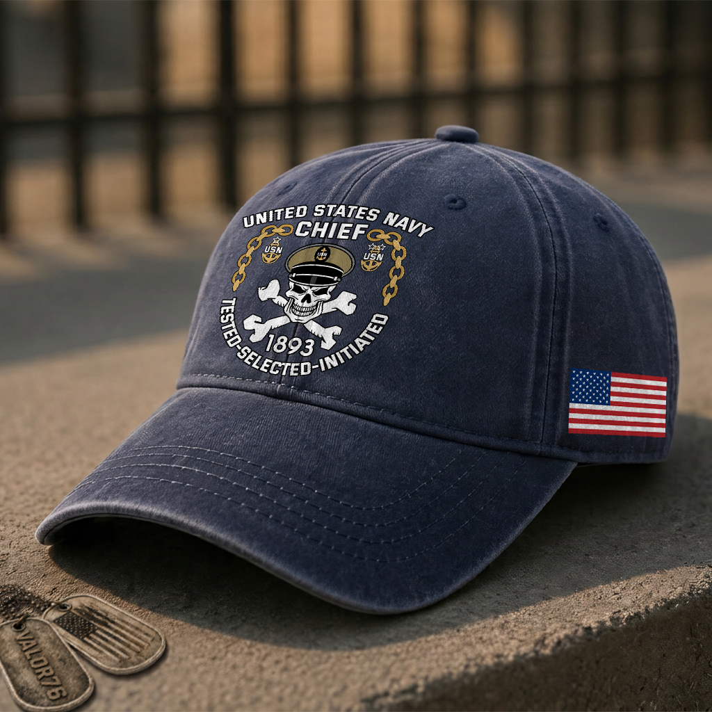 Personalizable Navy Chief Tested Selected Initiated Washed Cap
