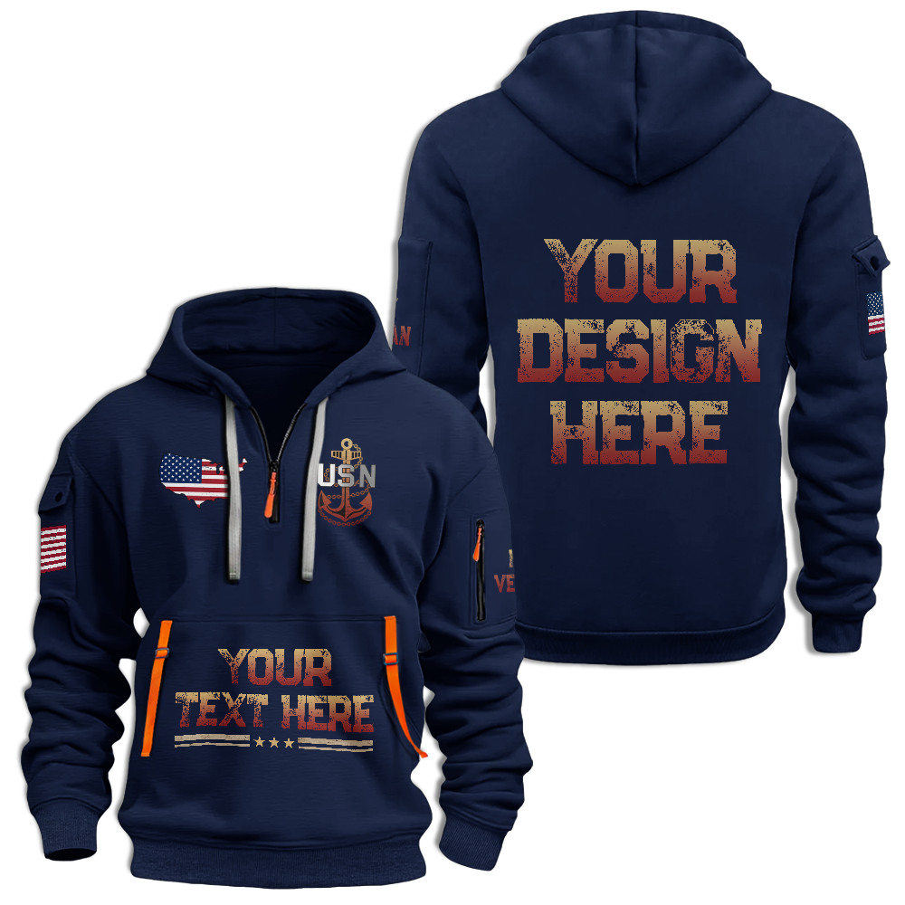 Less Than 1% Navy Ship Quarter Zip Hoodie