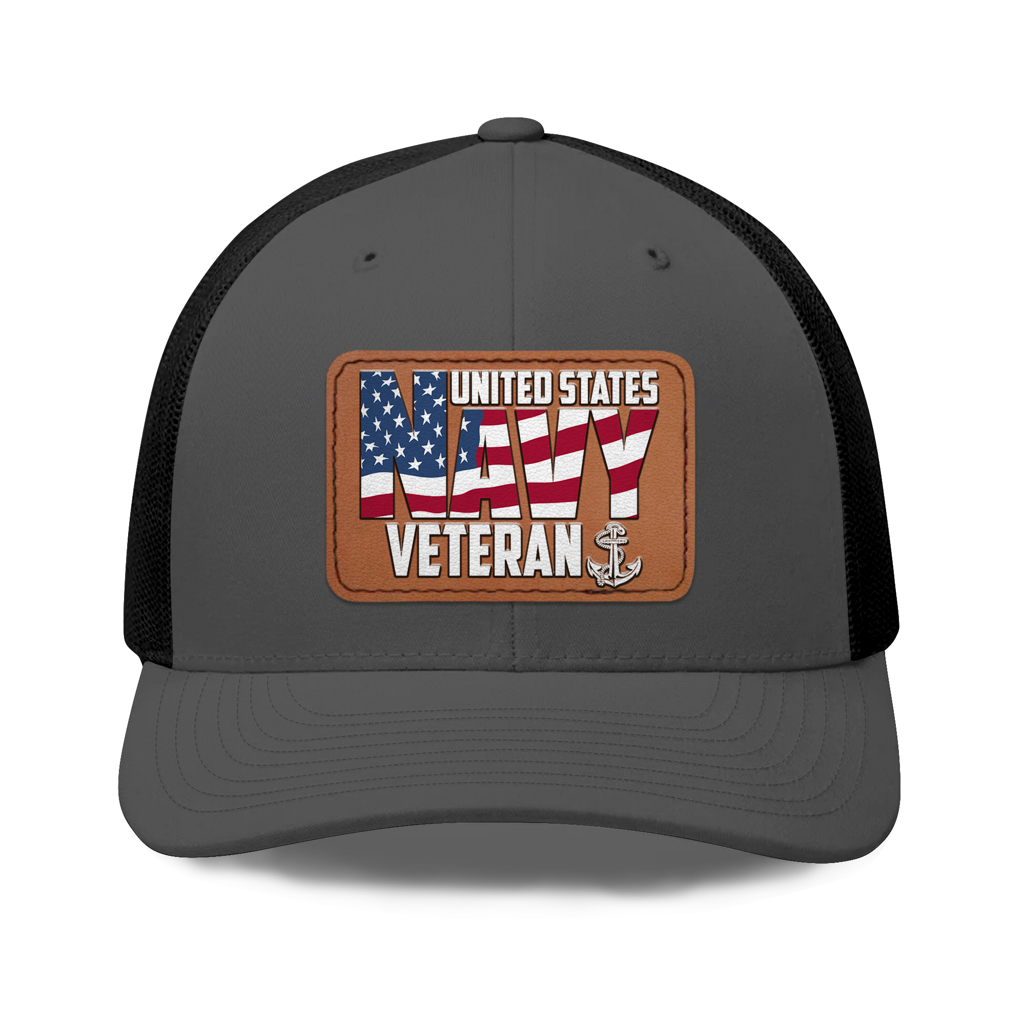 Navy Veteran Leather Patch Cap