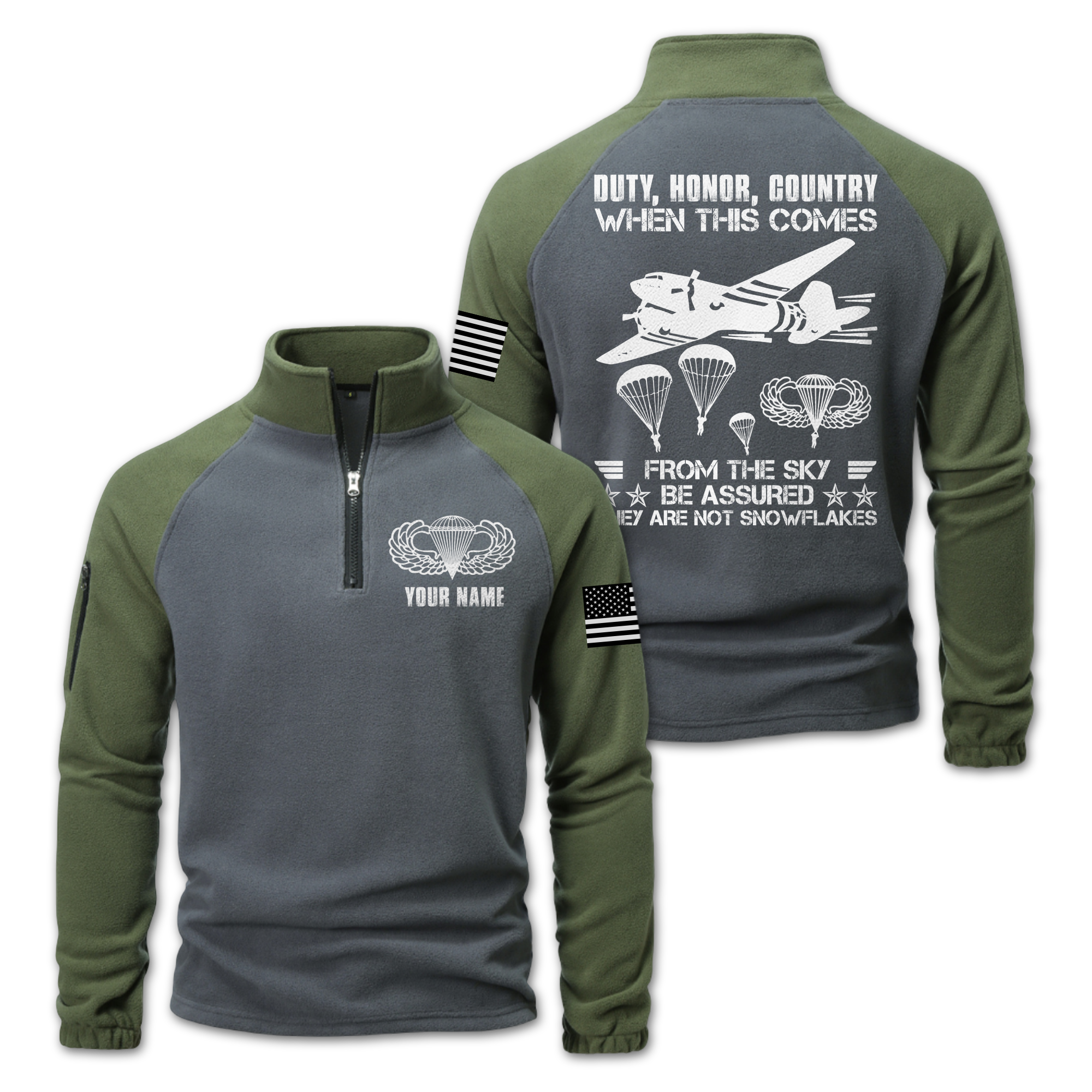 Personalizable Airborne Duty Honor Country Half-Zip Raglan Sweatshirt