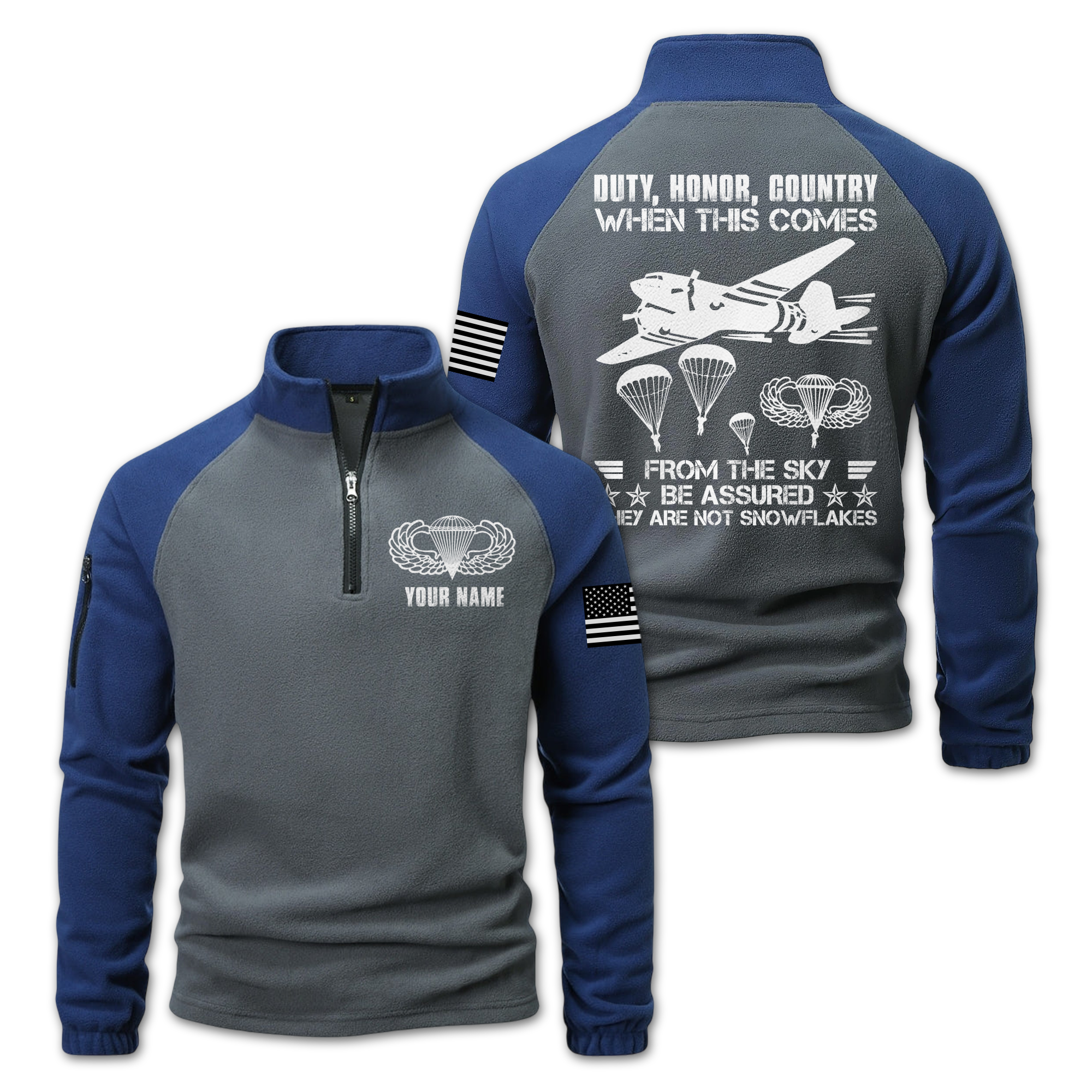 Personalizable Airborne Duty Honor Country Half-Zip Raglan Sweatshirt