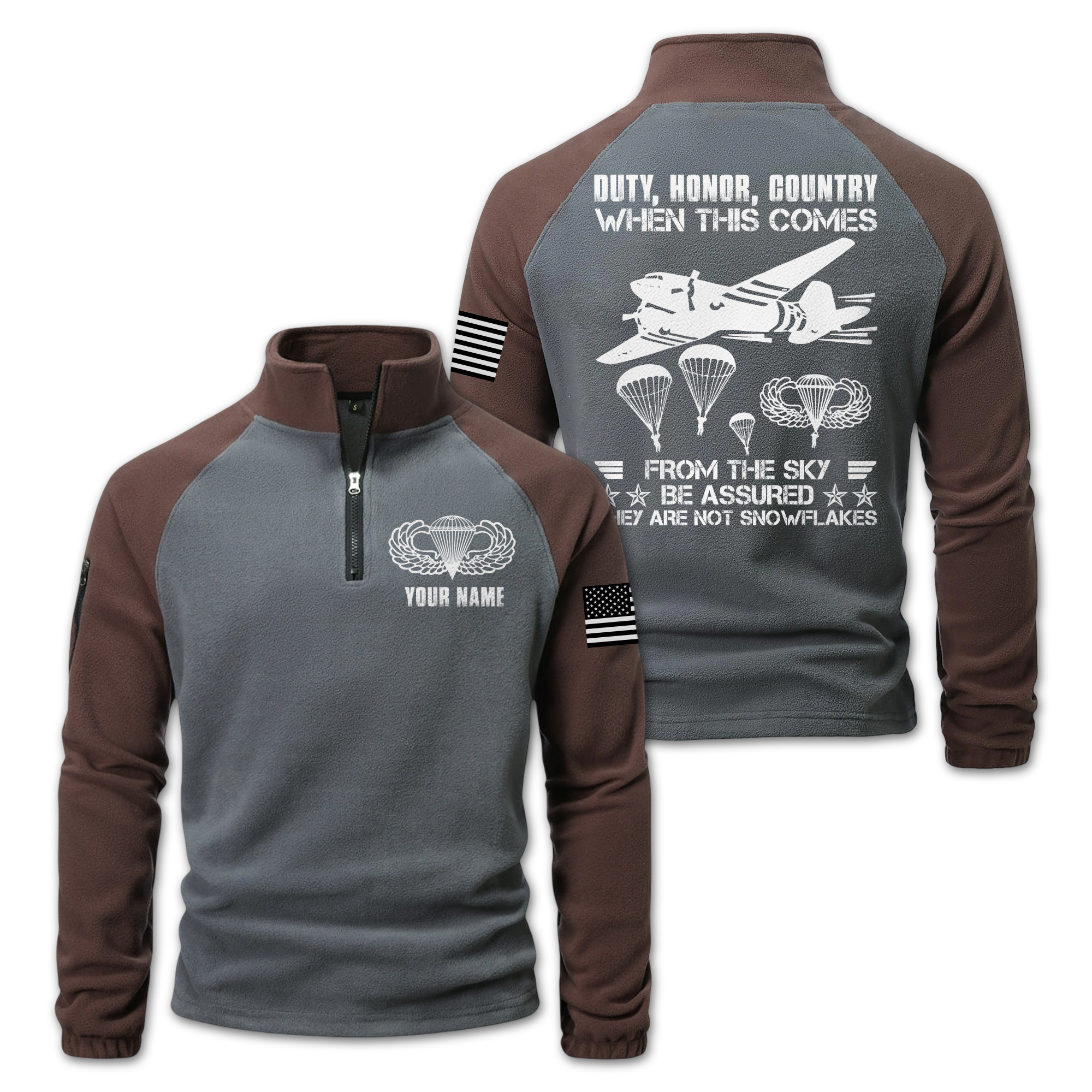 Personalizable Airborne Duty Honor Country Half-Zip Raglan Sweatshirt