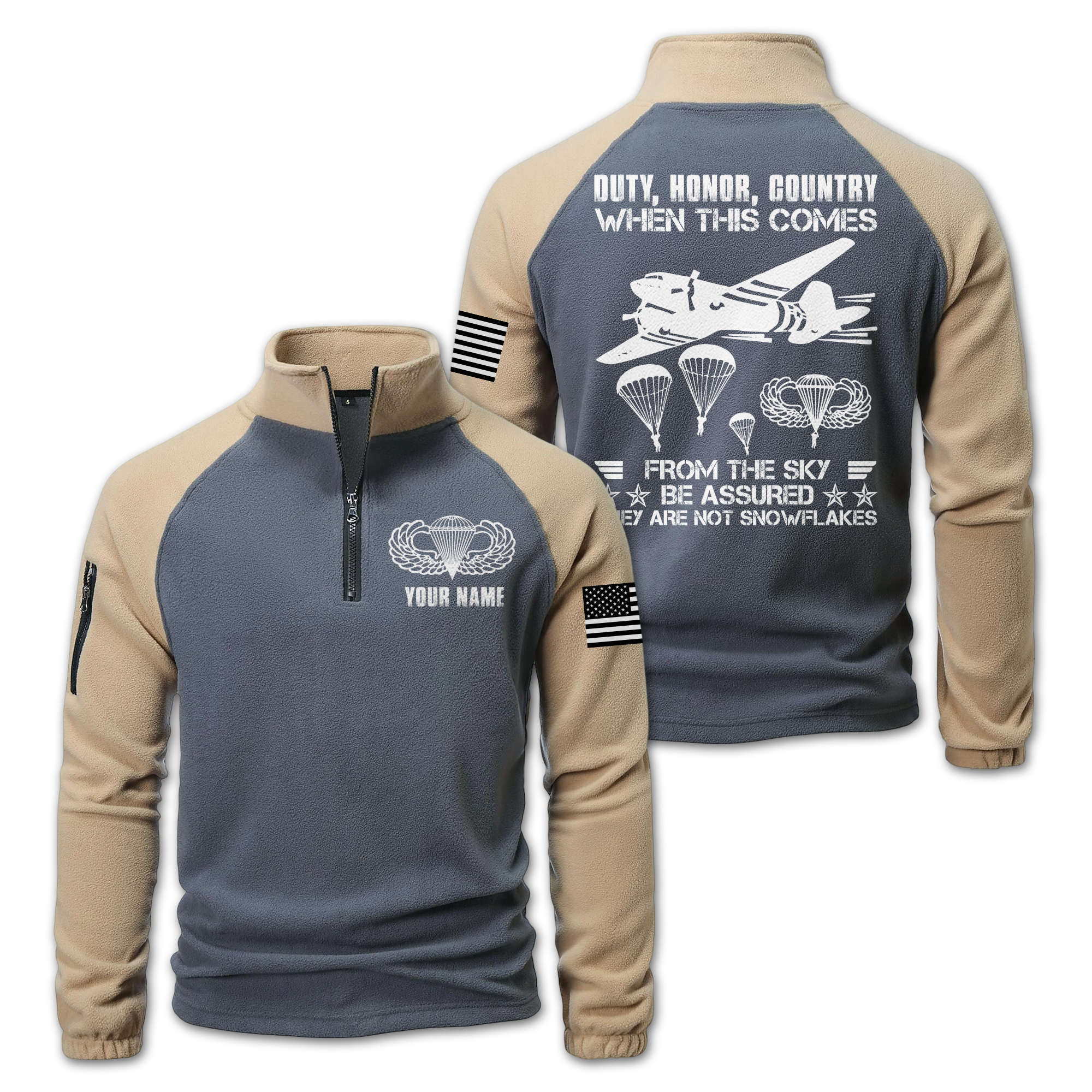 Personalizable Airborne Duty Honor Country Half-Zip Raglan Sweatshirt