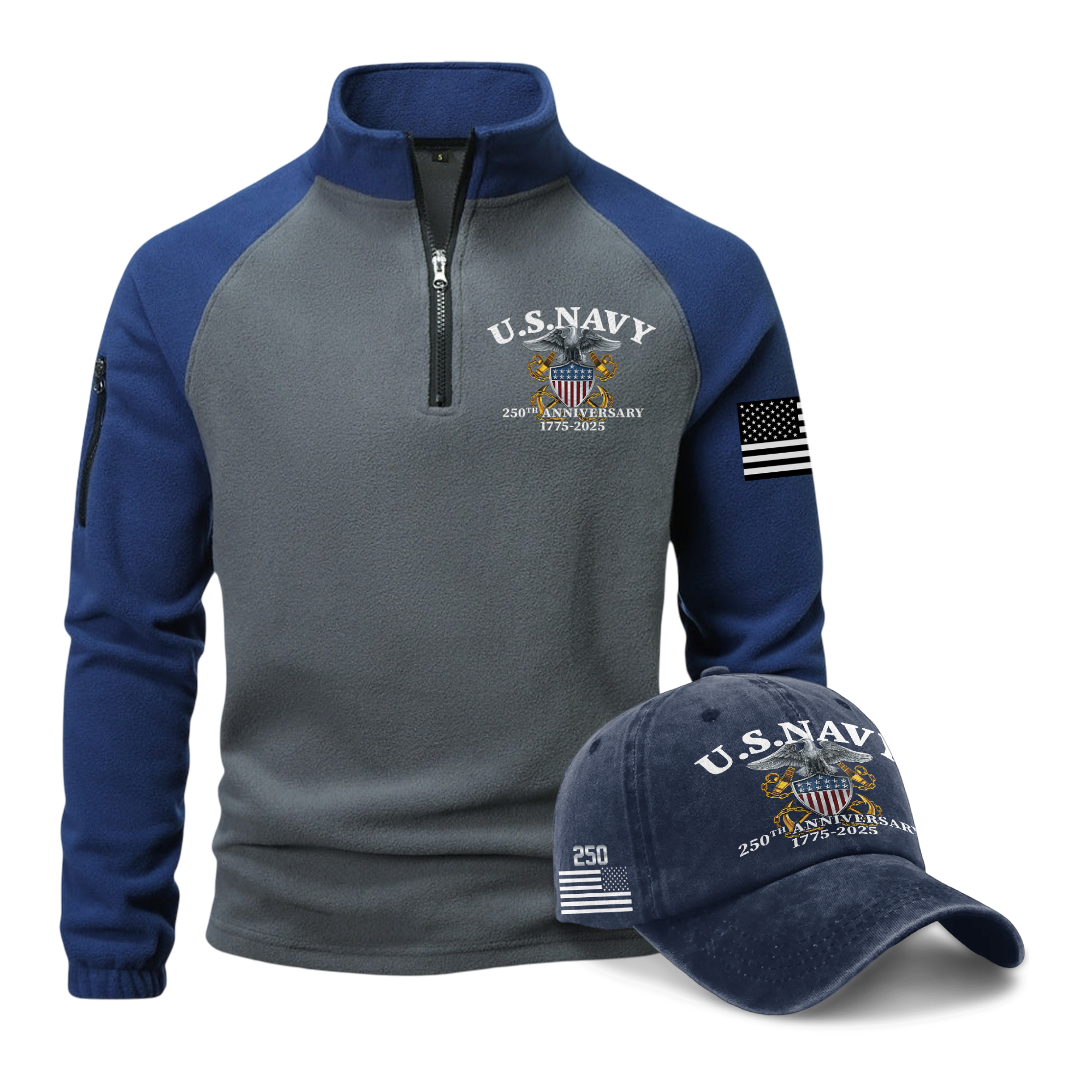 Navy 250th Anniversary Half-Zip Raglan Sweatshirt & Washed Cap Combo