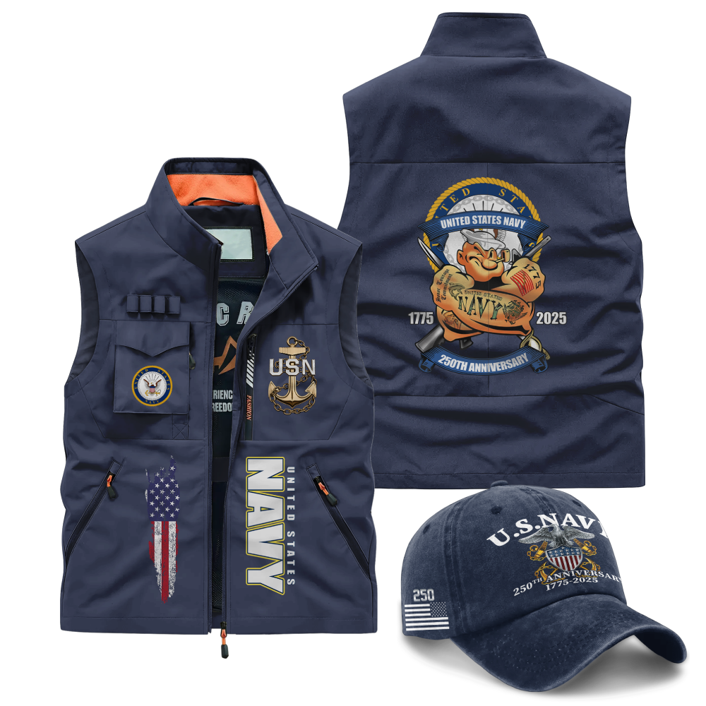 Navy 250th Anniversary Pocket Vest & Washed Cap Combo
