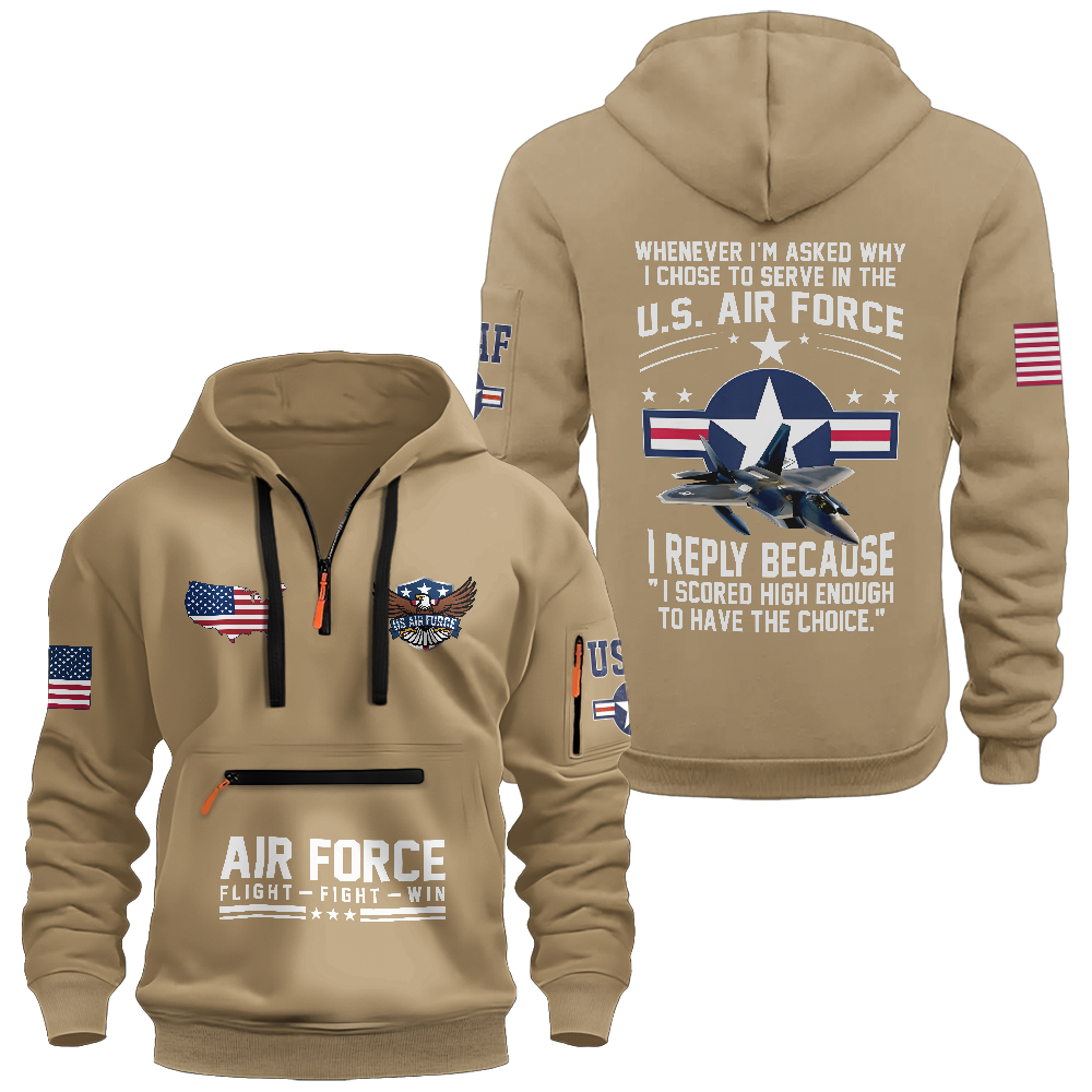 Why I Chose To Be An Air Force Veteran Zipper Pouch Quarter-Zip Hoodie