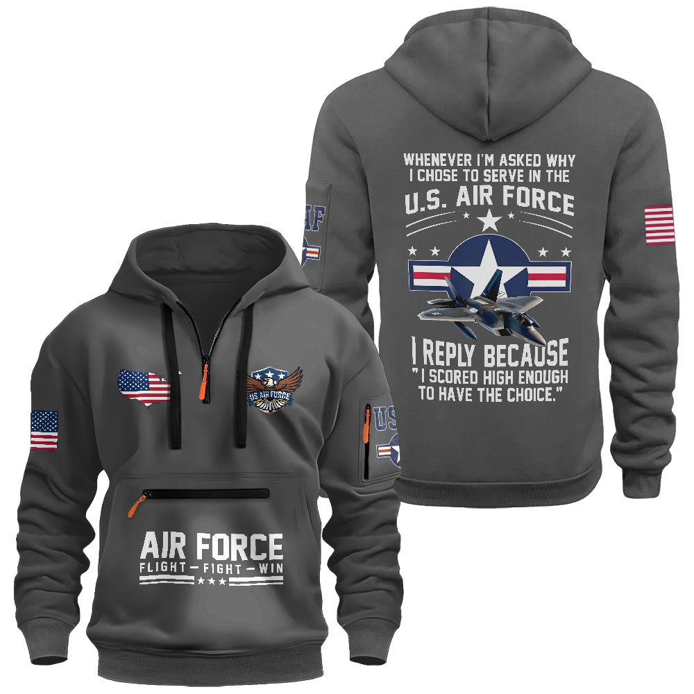 Why I Chose To Be An Air Force Veteran Zipper Pouch Quarter-Zip Hoodie