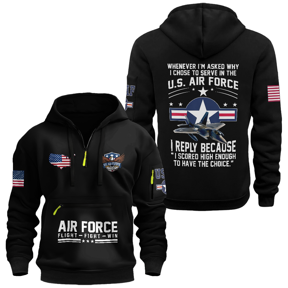Why I Chose To Be An Air Force Veteran Zipper Pouch Quarter-Zip Hoodie