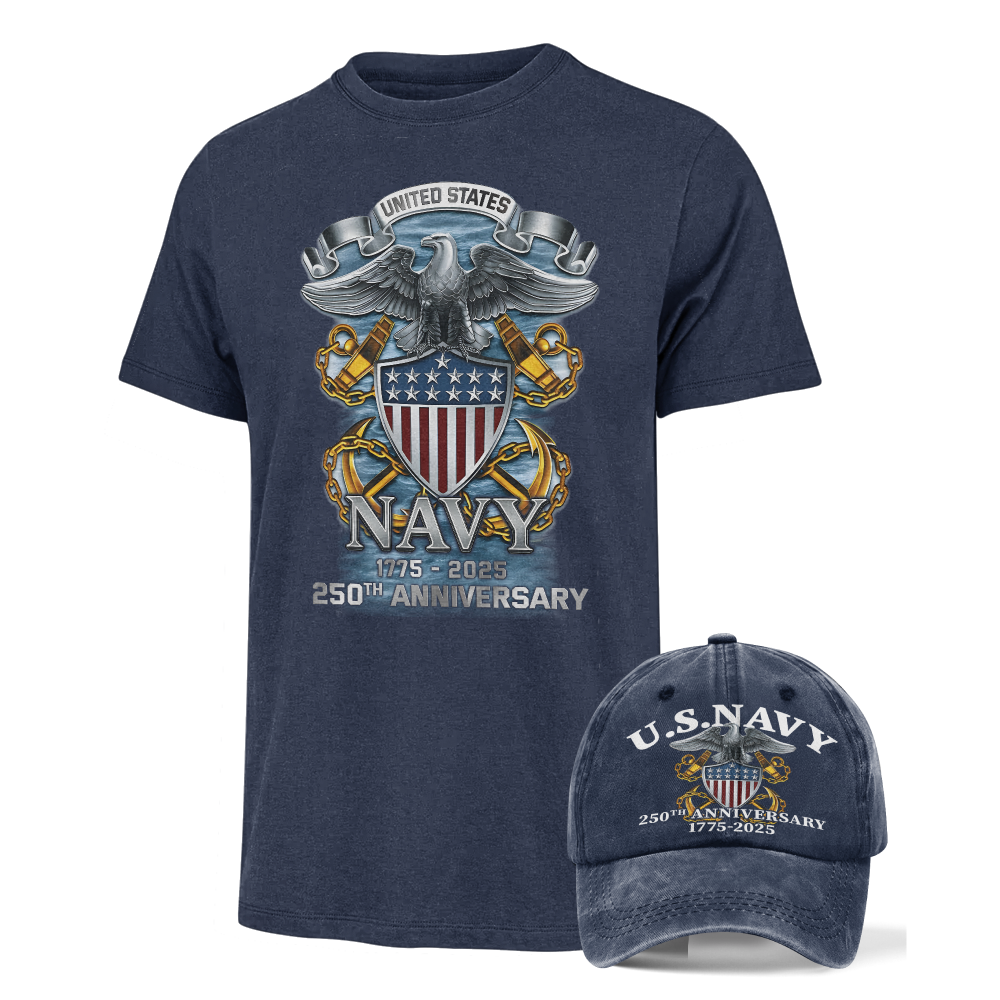 Navy 250th Anniversary Classic T-shirt & Washed Cap Combo