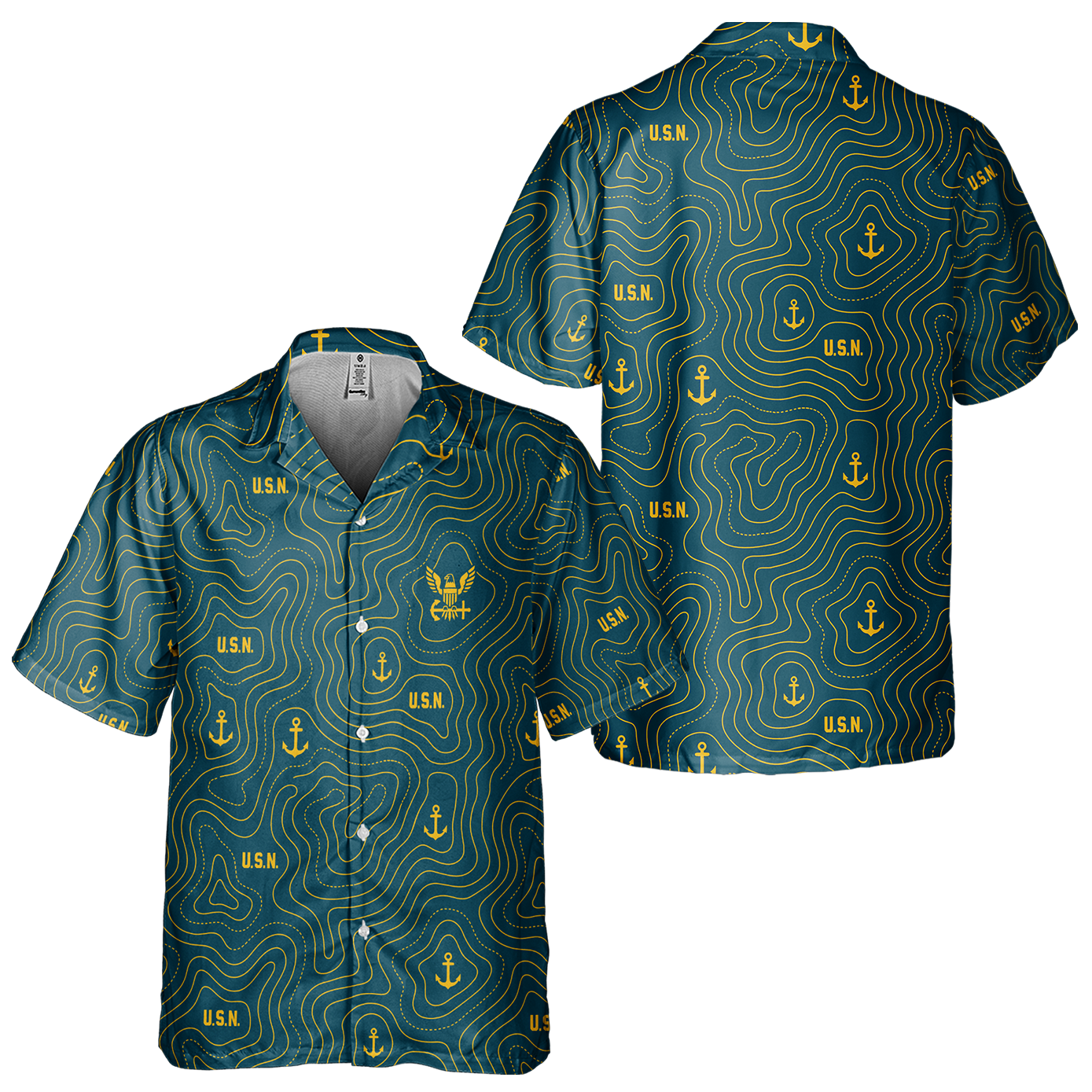Navy Topography Contour Line Cuban Shirt