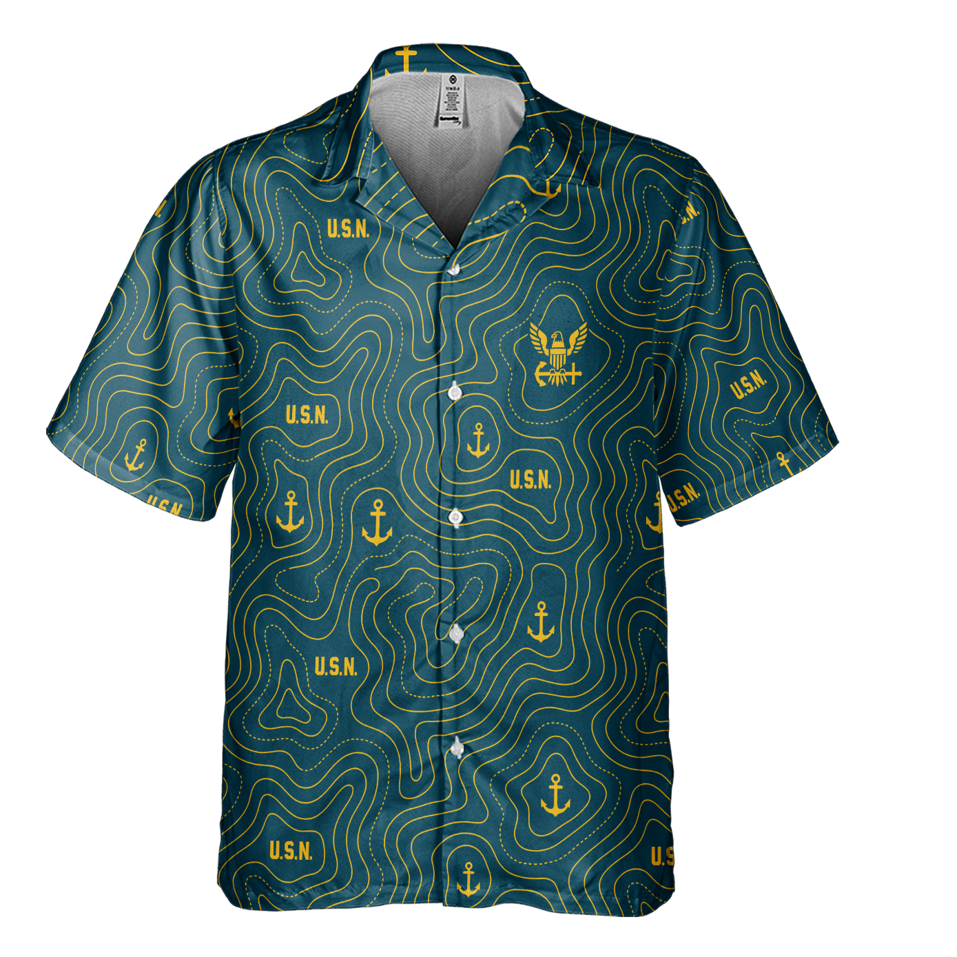 Navy Topography Contour Line Cuban Shirt