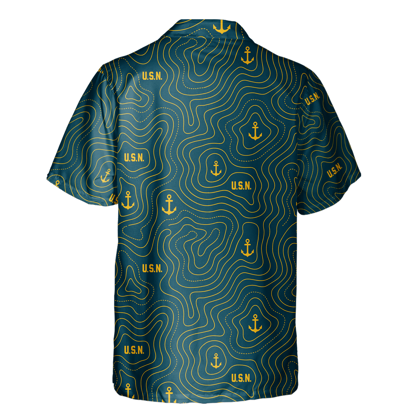 Navy Topography Contour Line Cuban Shirt