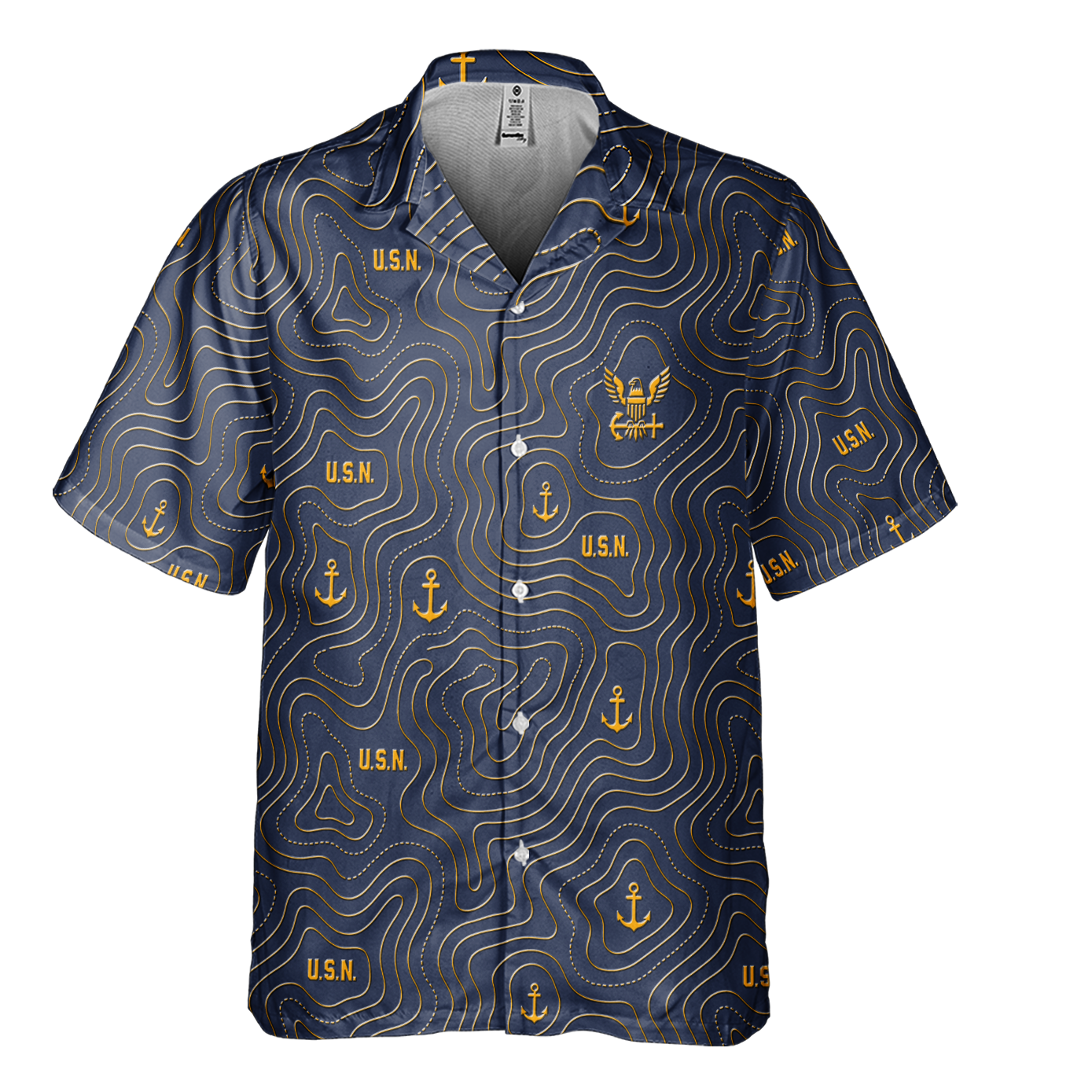 Navy Topography Contour Line Cuban Shirt