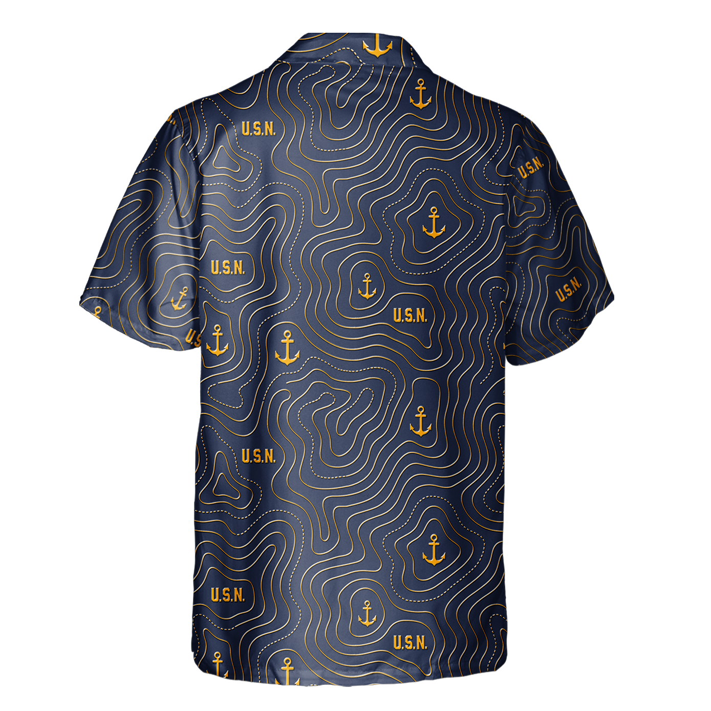 Navy Topography Contour Line Cuban Shirt