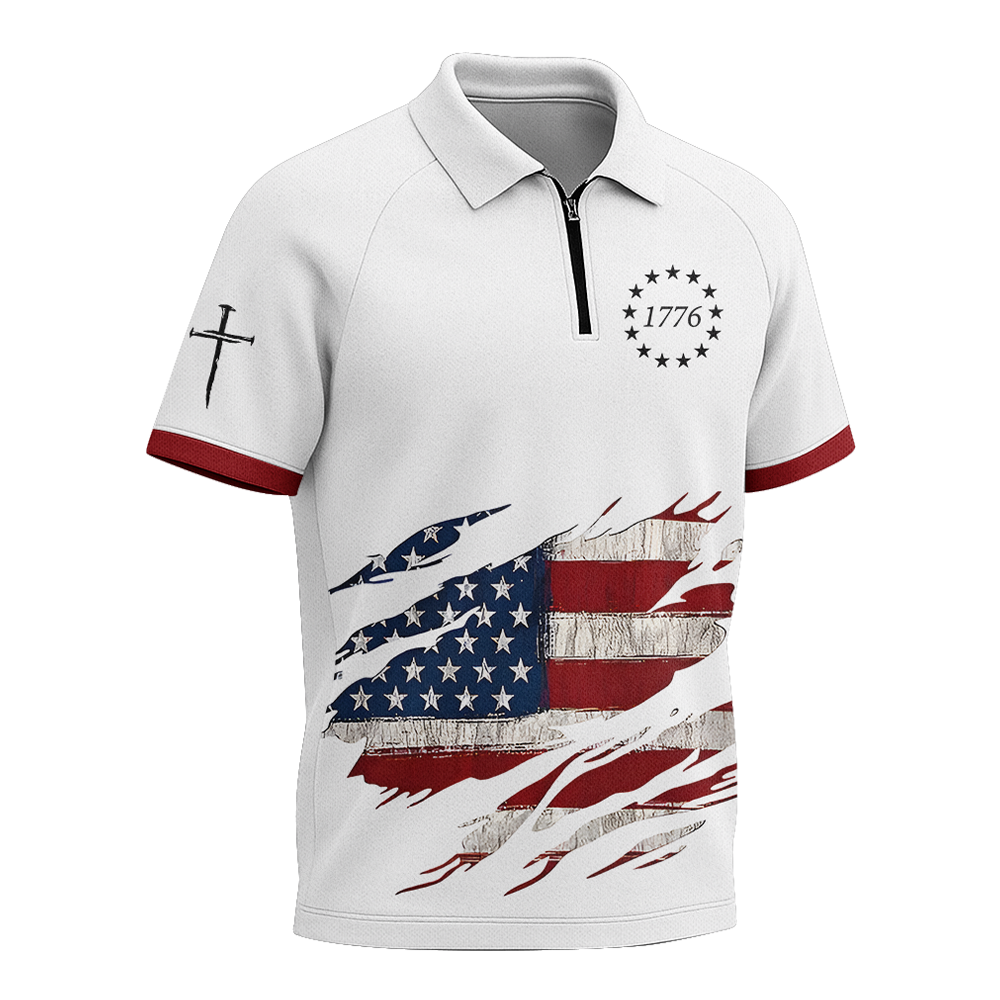 American Patriotic Raglan Zip Polo Shirt