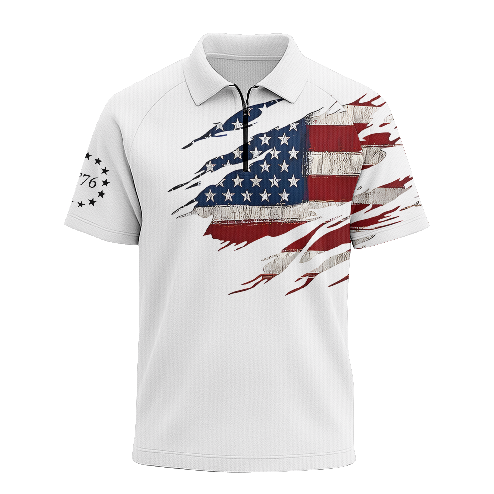American Patriotic Raglan Zip Polo Shirt
