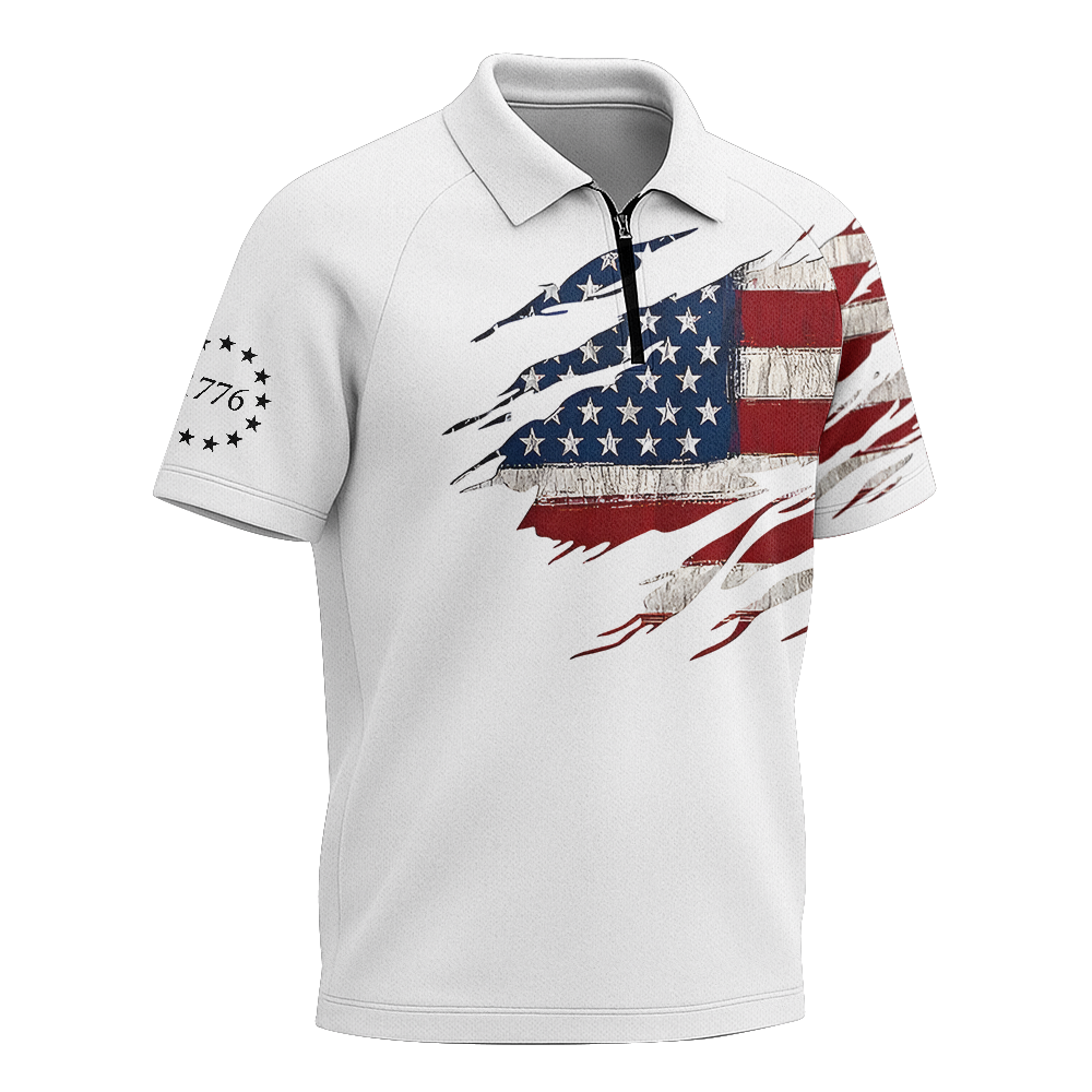 American Patriotic Raglan Zip Polo Shirt