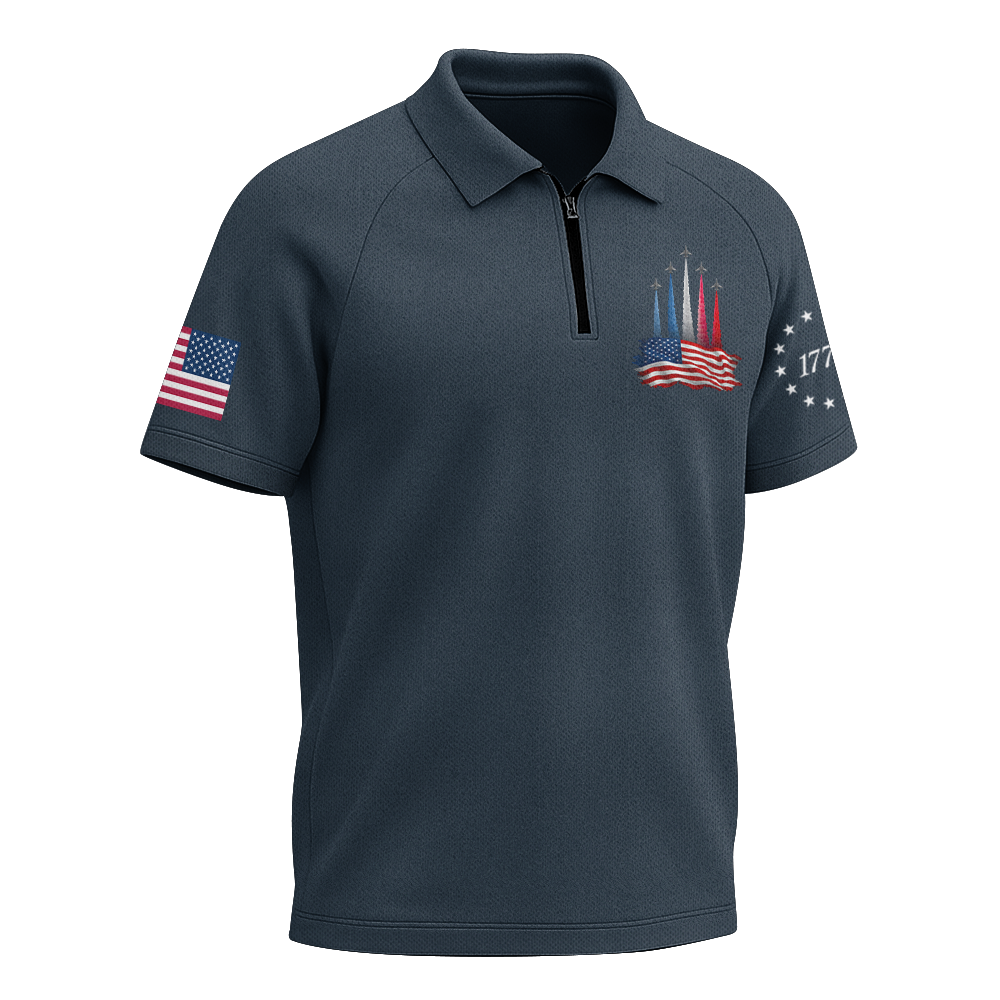 American Patriotic Raglan Zip Polo Shirt