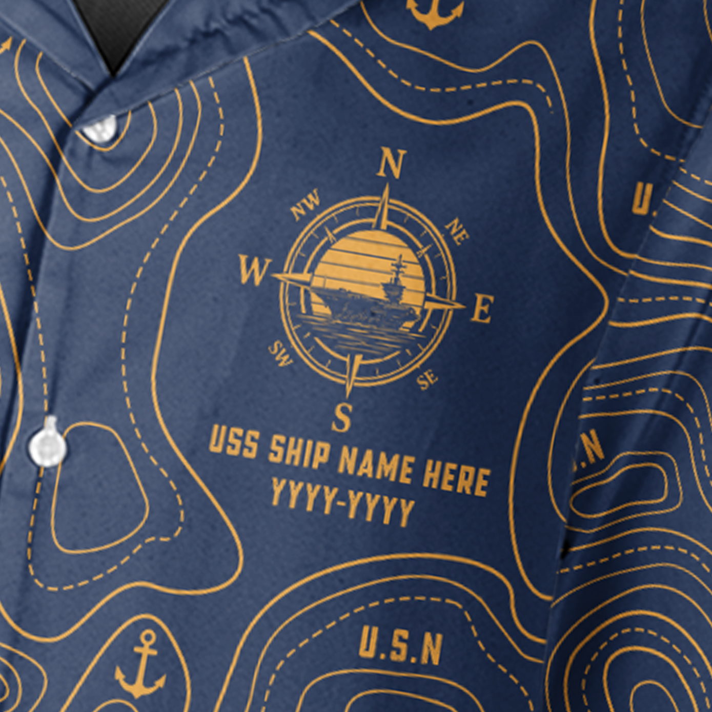 1% Sunset CVN Topography Contour Line Cuban Shirt