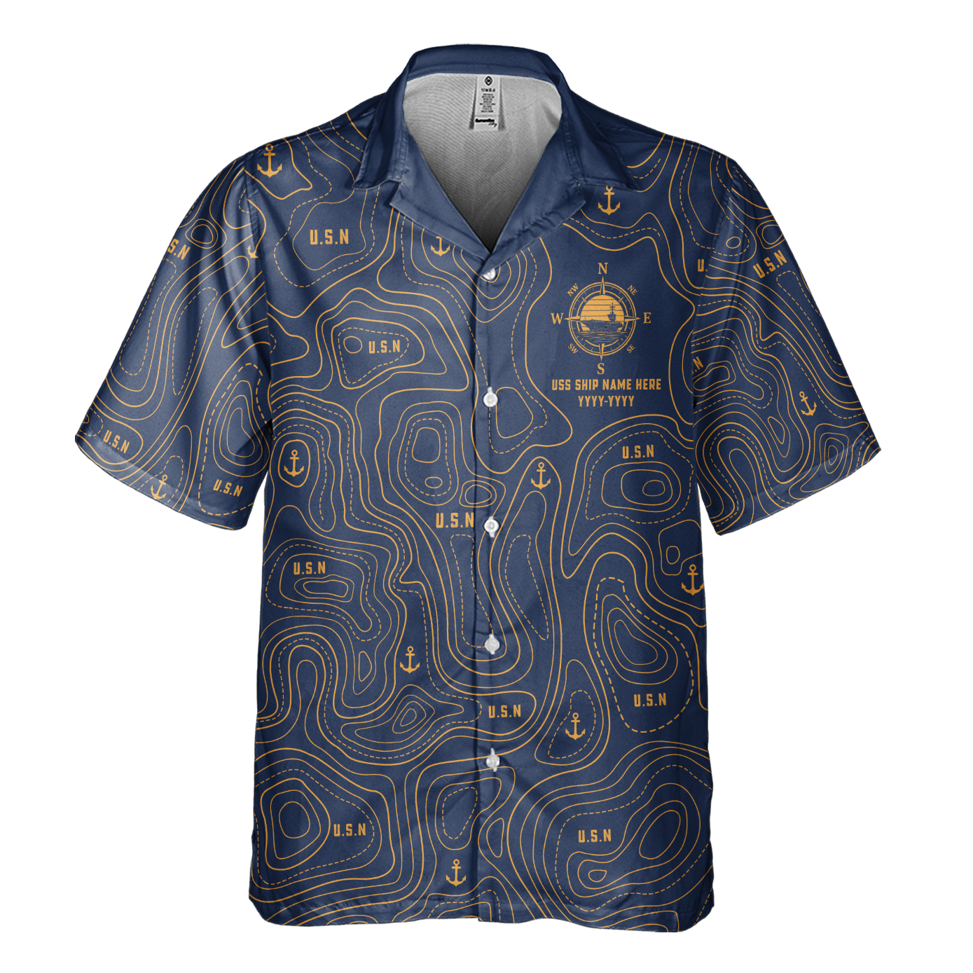 1% Sunset CVN Topography Contour Line Cuban Shirt