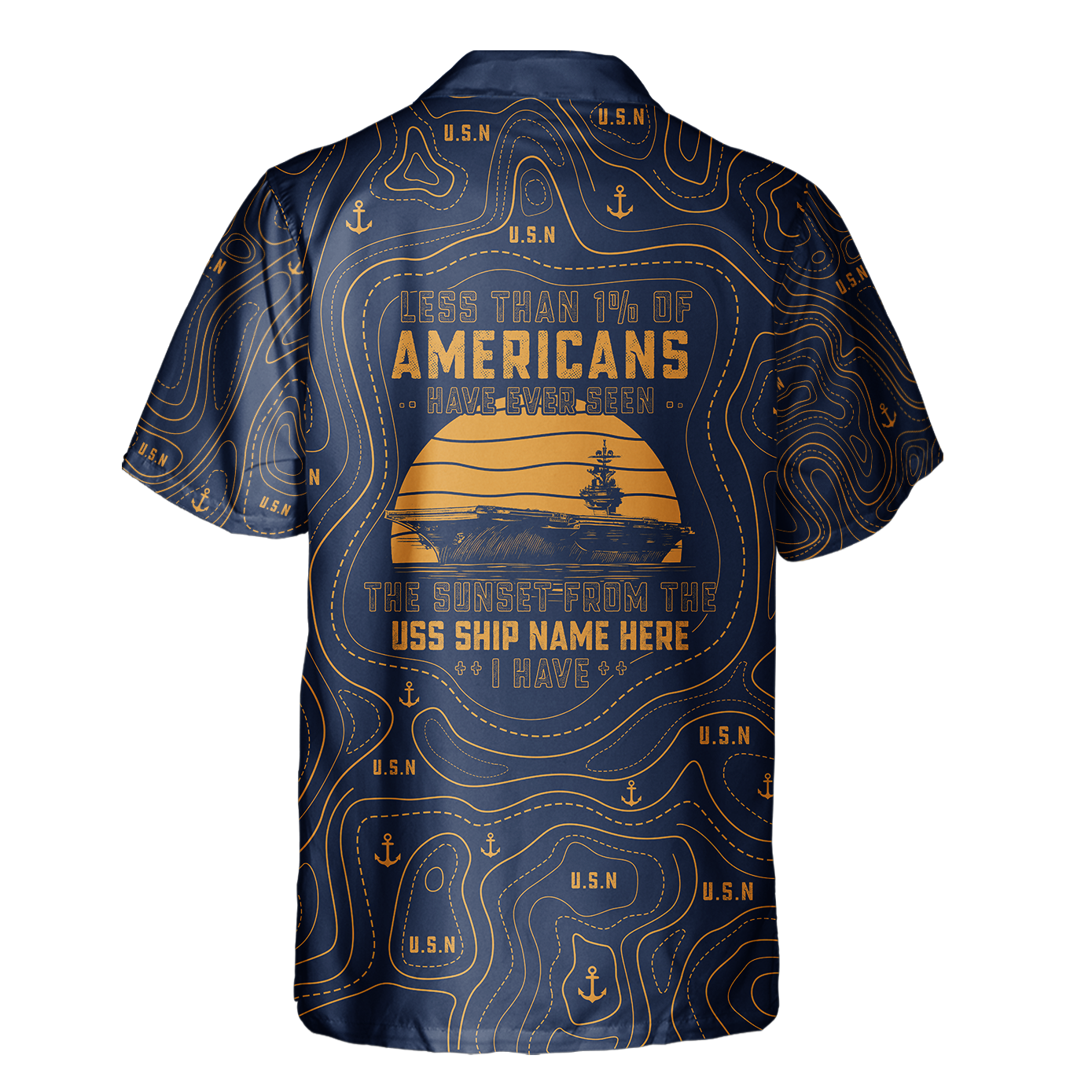 1% Sunset CVN Topography Contour Line Cuban Shirt
