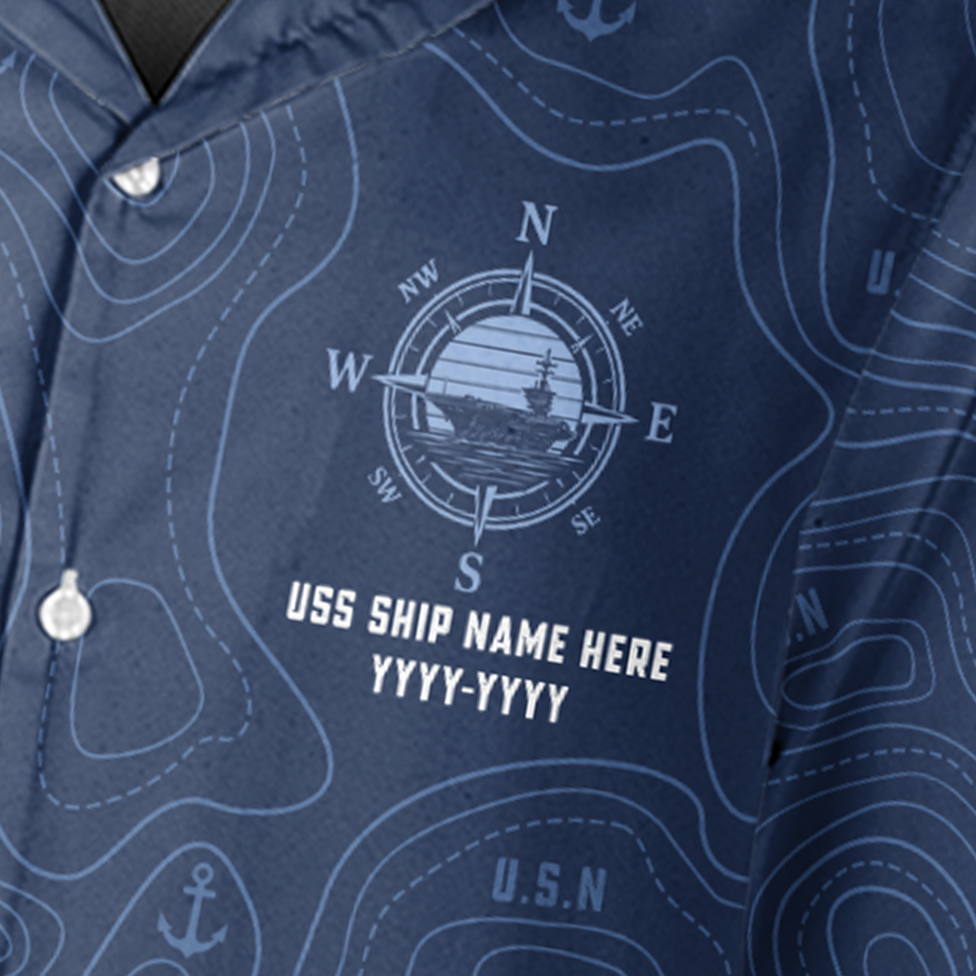 1% Sunset CVN Topography Contour Line Cuban Shirt