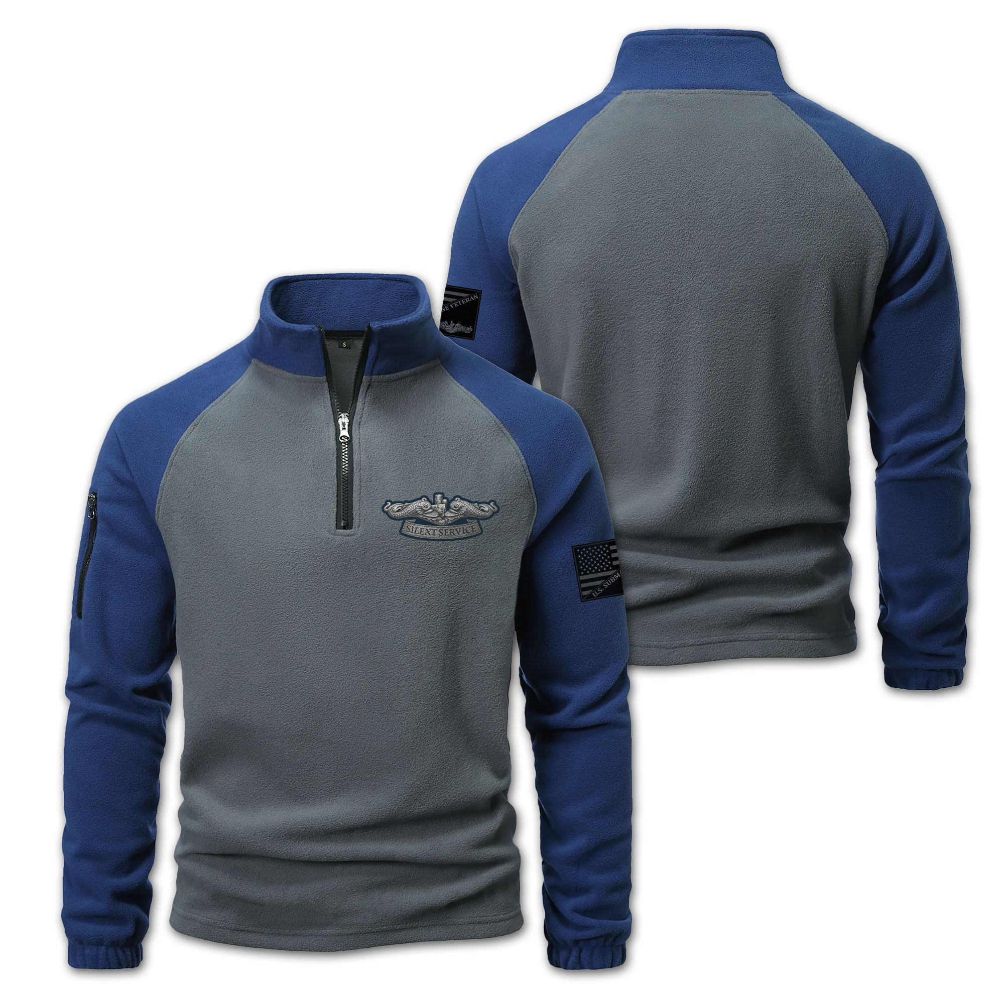 Submarine Service Silver & Gold Dolphins Minimal Design Half-Zip Raglan Sweatshirt