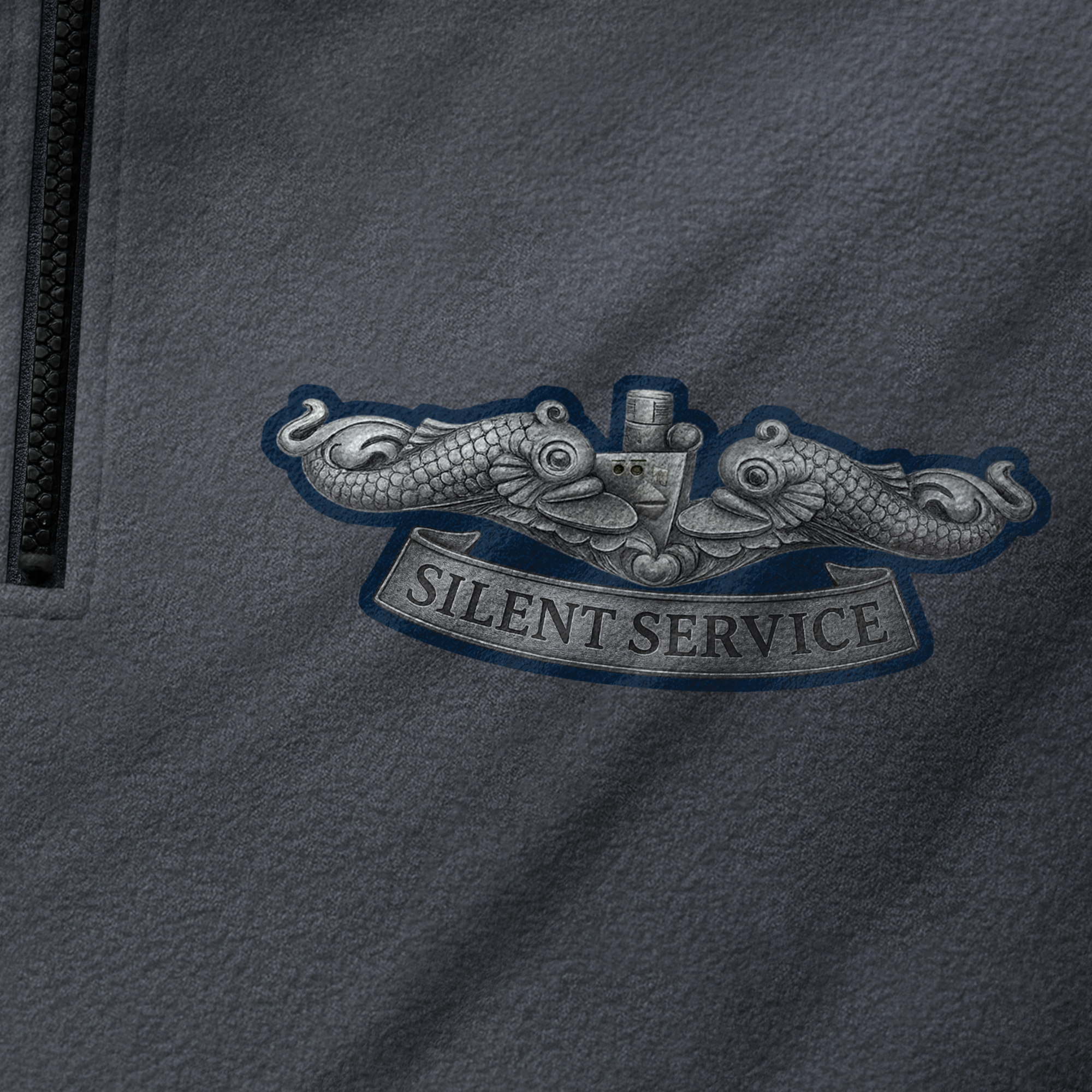 Submarine Service Silver & Gold Dolphins Minimal Design Half-Zip Raglan Sweatshirt