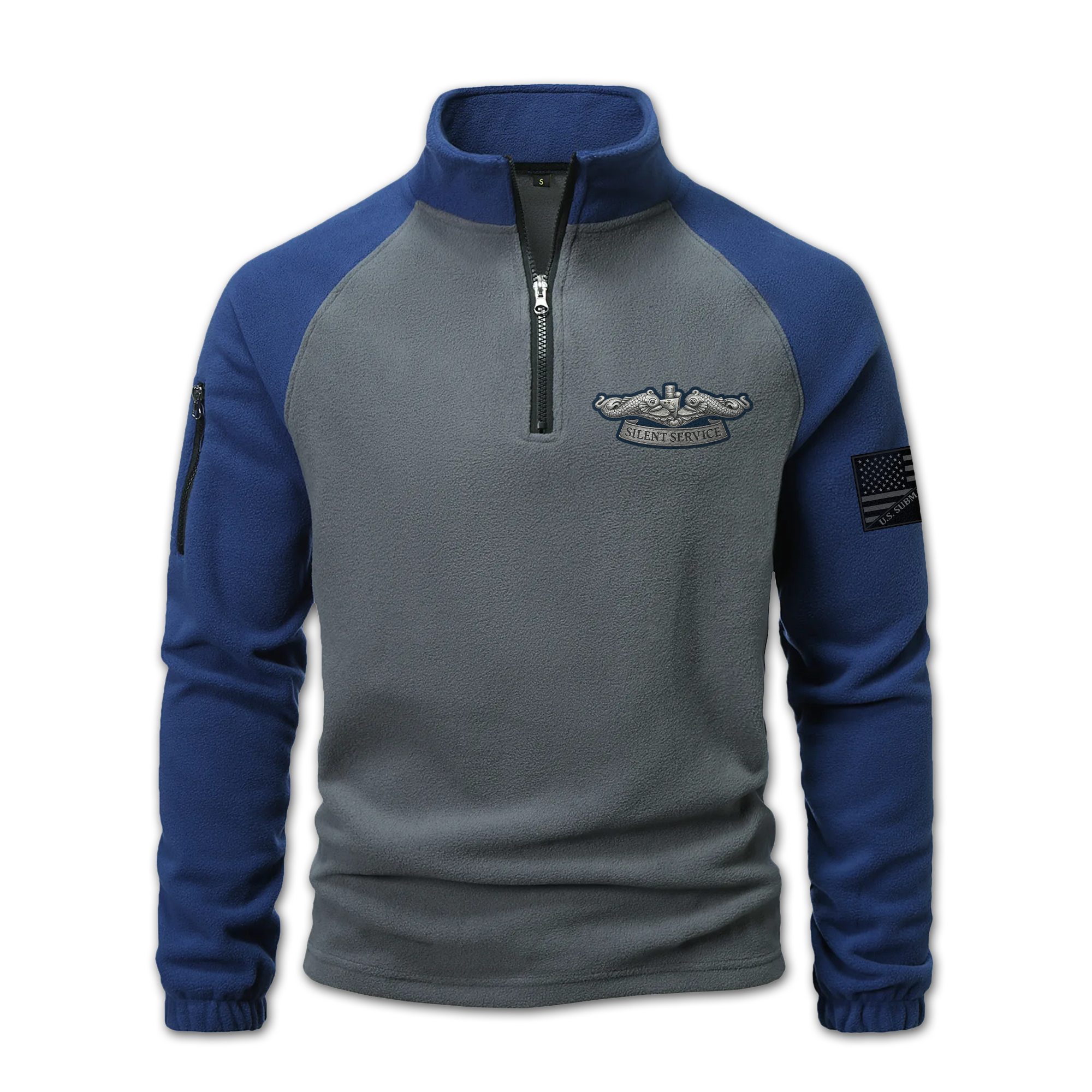 Submarine Service Silver & Gold Dolphins Minimal Design Half-Zip Raglan Sweatshirt