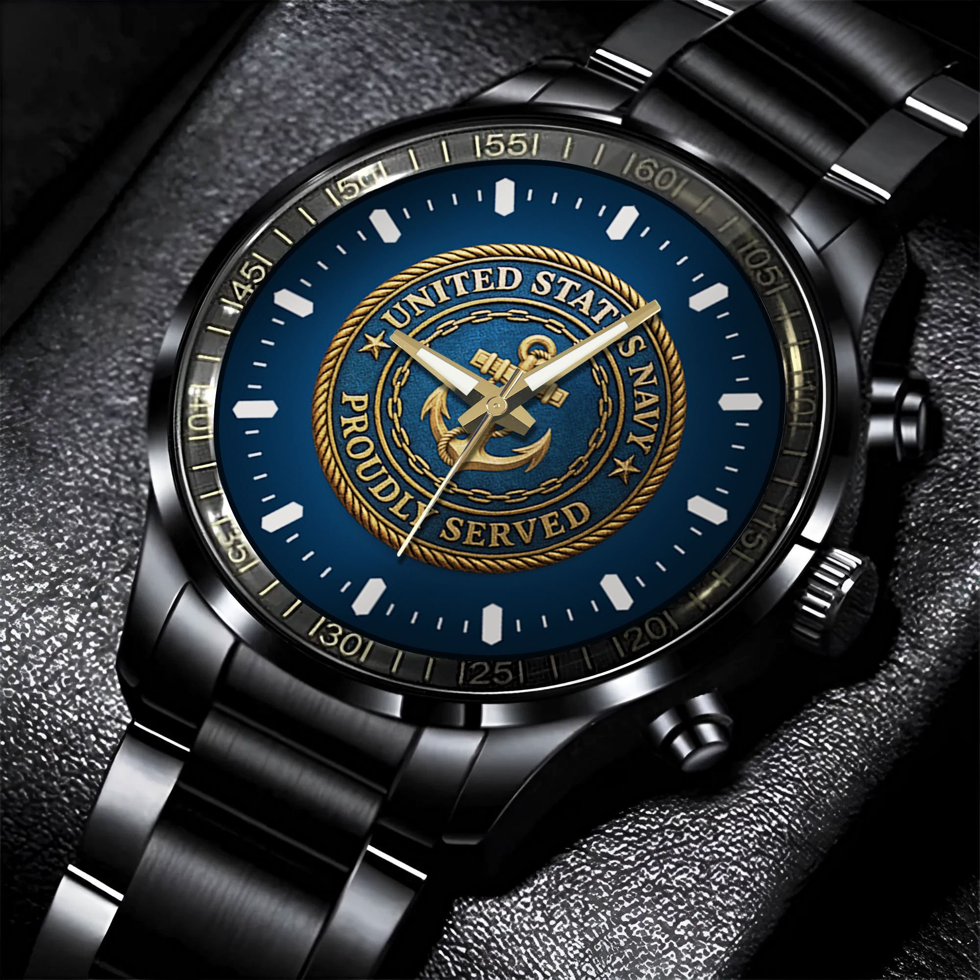 Navy Gold Anchor Stainless Steel Watch