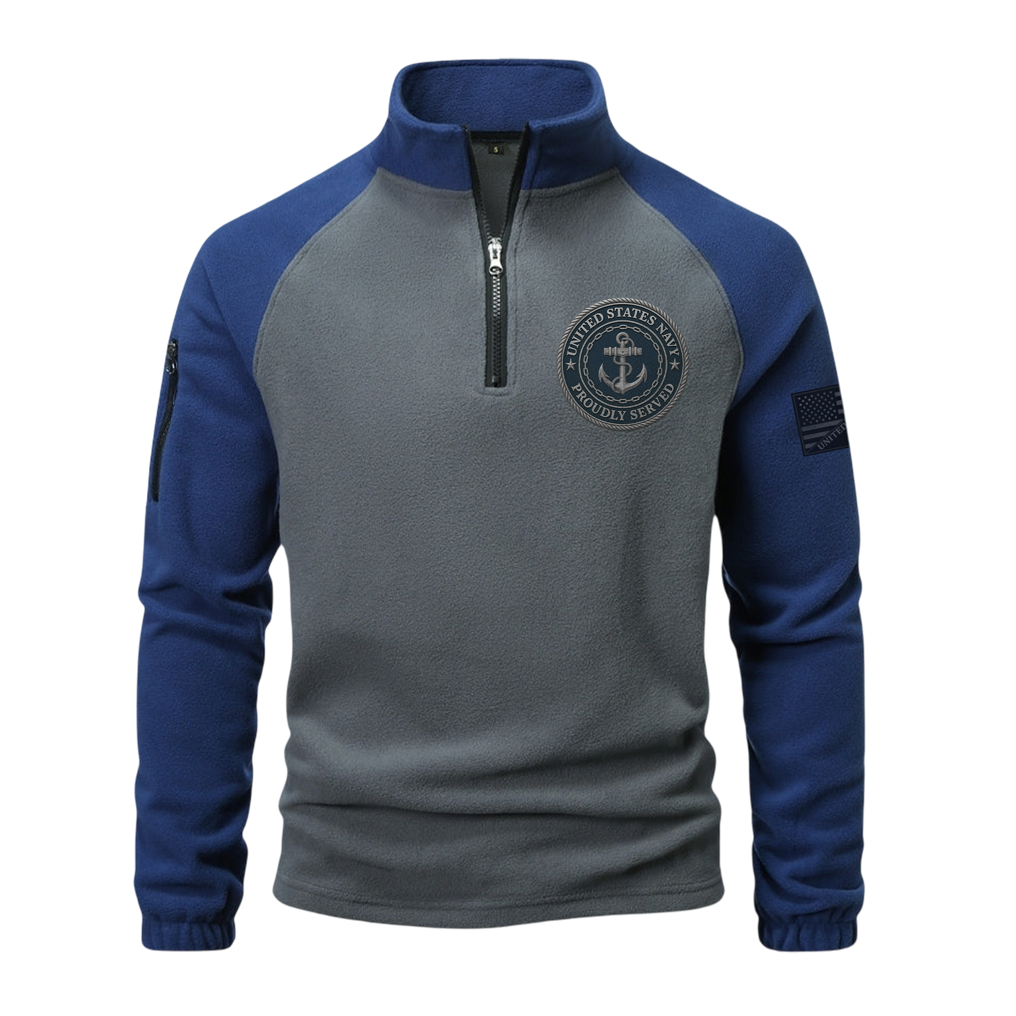 Navy Silver Anchor Half-Zip Raglan Sweatshirt