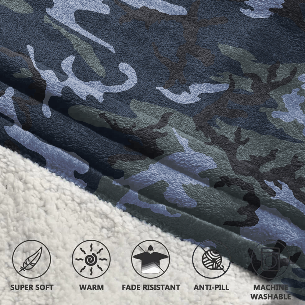 Navy Woodland Camouflage Blanket Hoodie