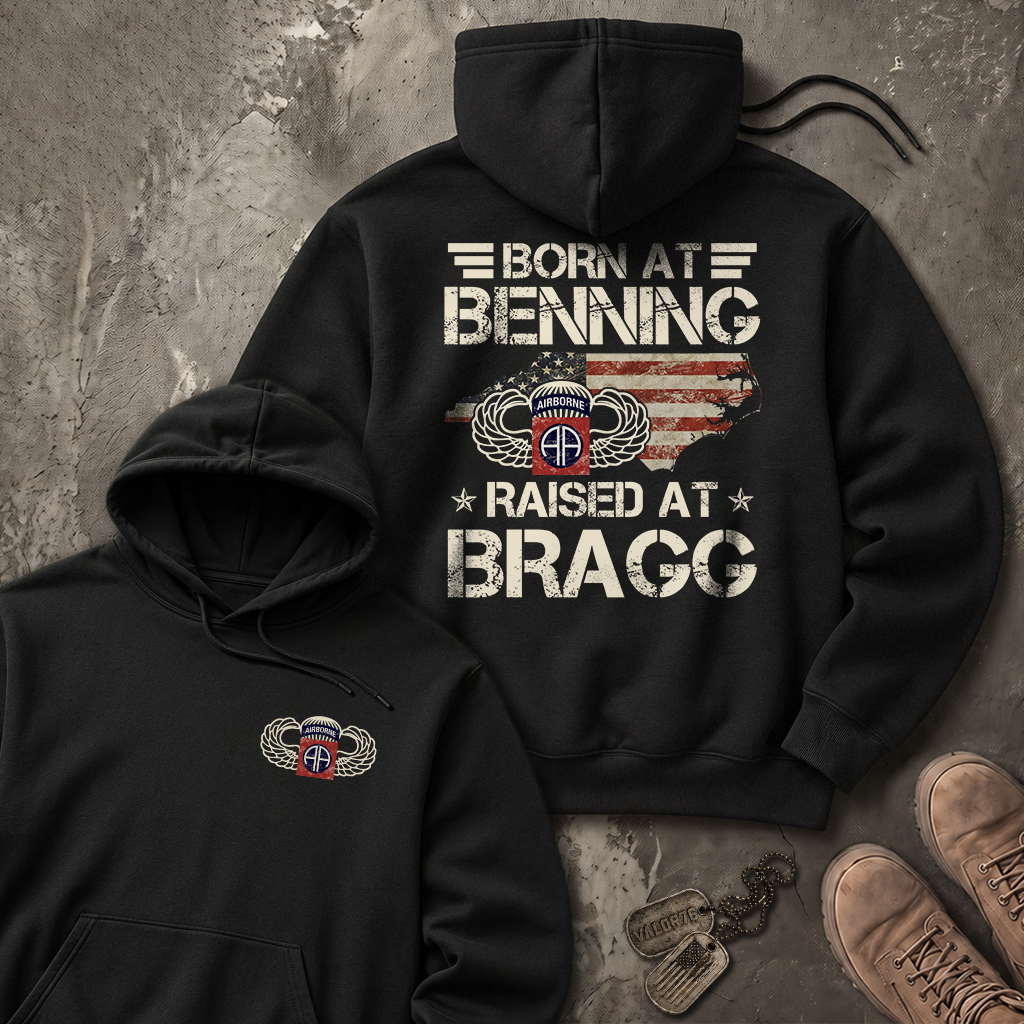 Born At Benning Raised At Bragg 82nd Airborne Heavy Blend™ Hoodie