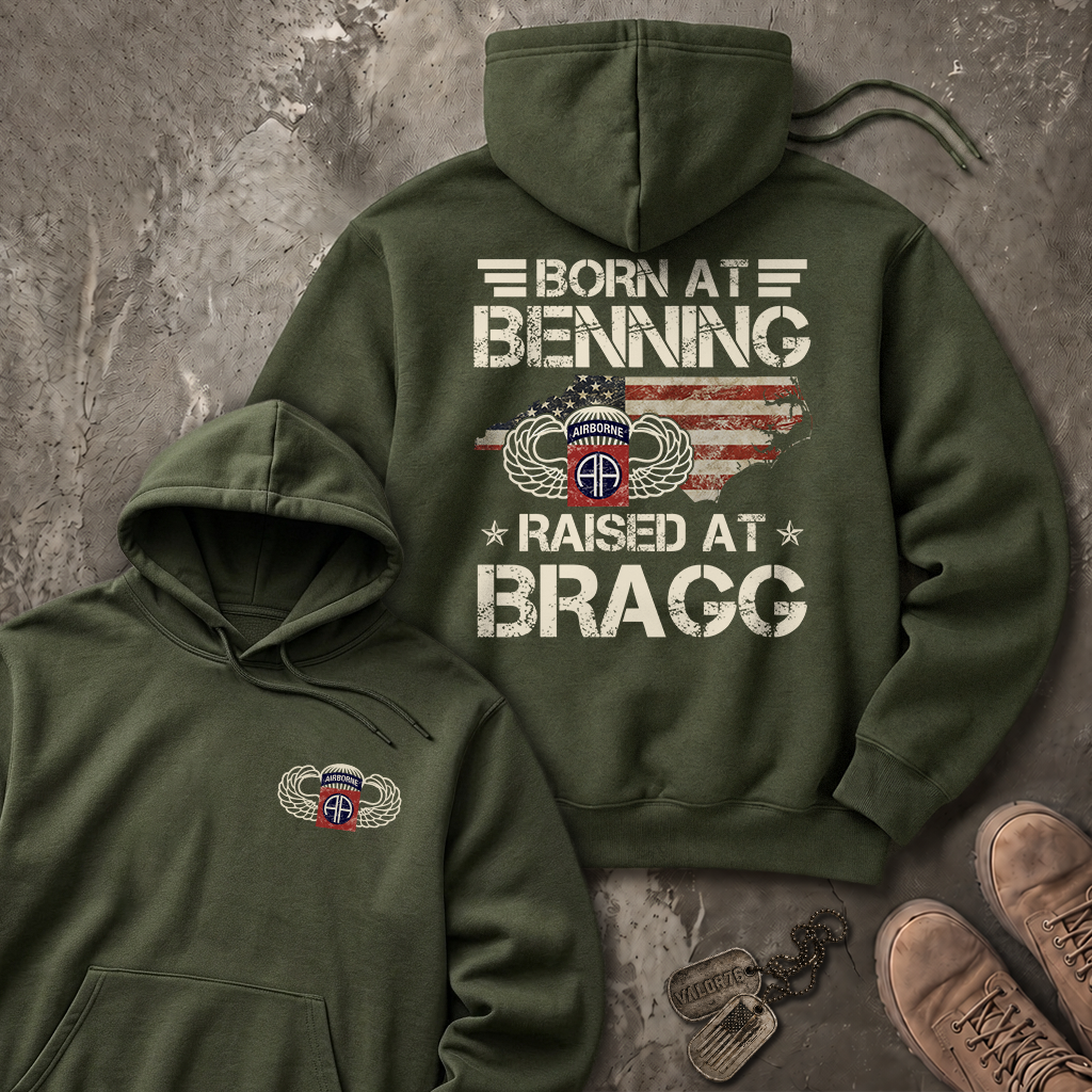 Born At Benning Raised At Bragg 82nd Airborne Heavy Blend™ Hoodie